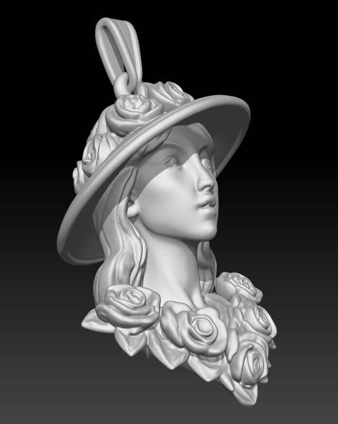 Girl in a Flower Hat 3D print model_1