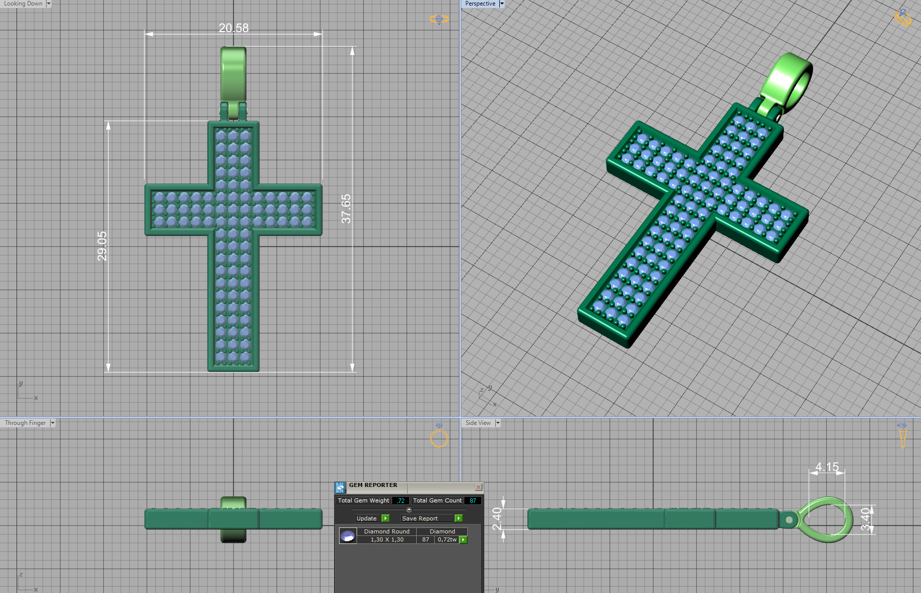 29mm Diamond Cross 3 Gem Rows  Classic Cross Pendant  3D print model_8