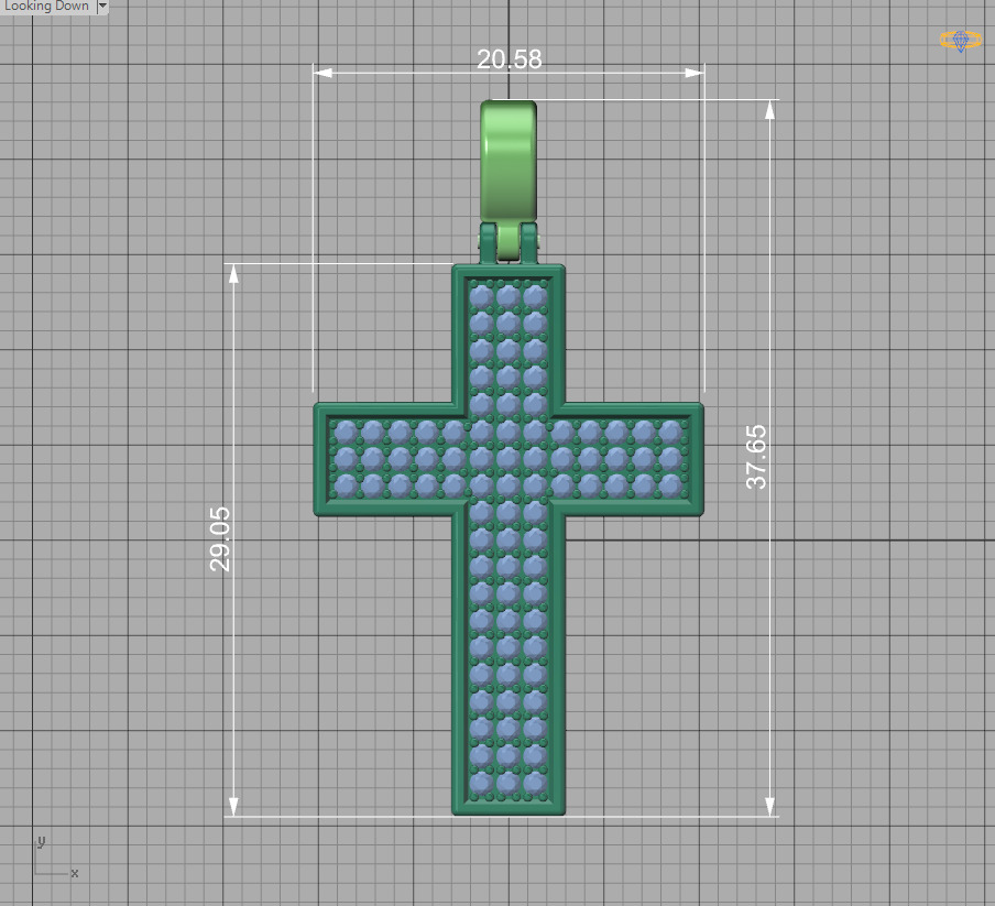 29mm Diamond Cross 3 Gem Rows  Classic Cross Pendant  3D print model_11