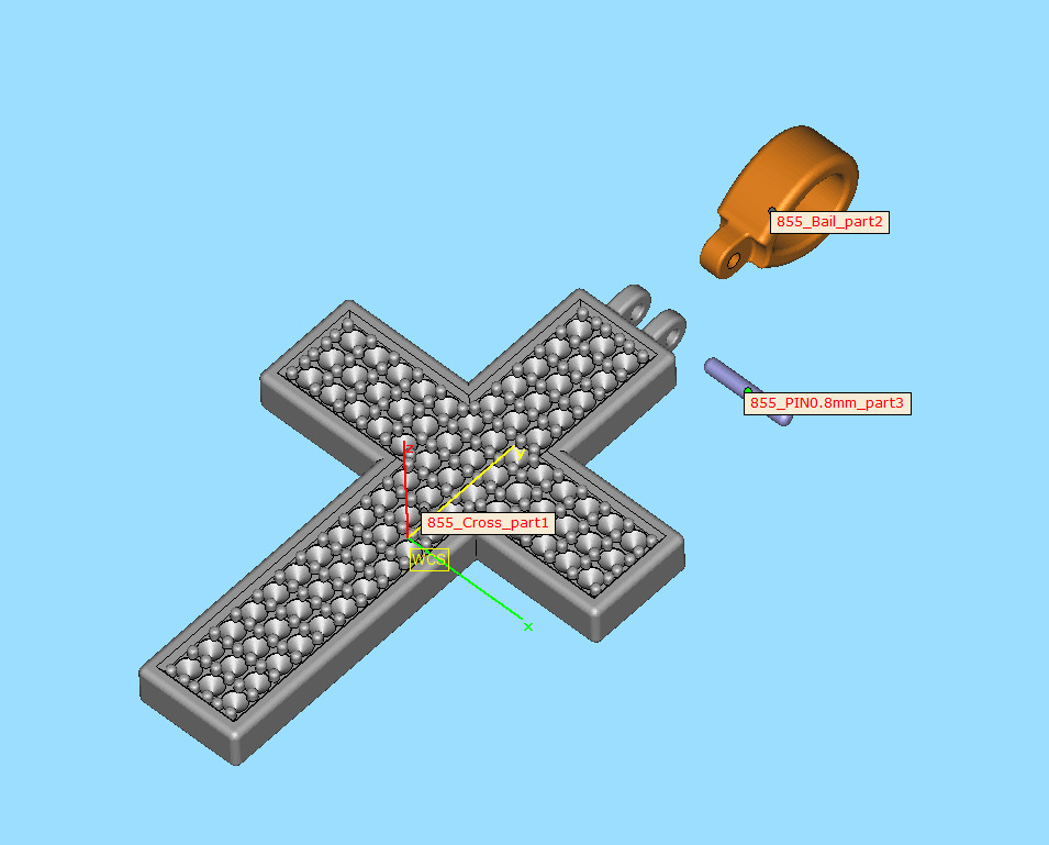 29mm Diamond Cross 3 Gem Rows  Classic Cross Pendant  3D print model_9