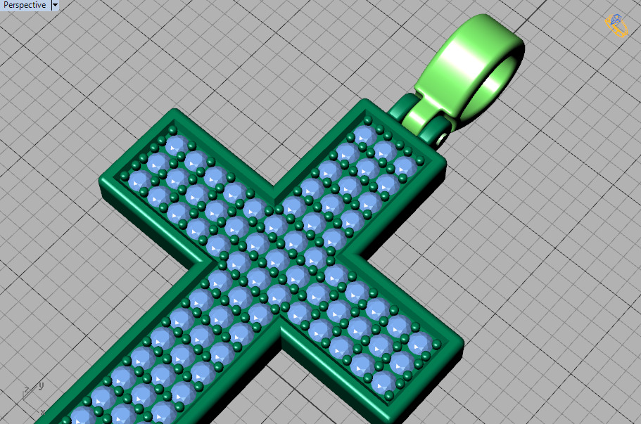 29mm Diamond Cross 3 Gem Rows  Classic Cross Pendant  3D print model_46