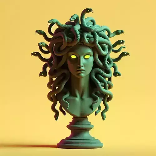 985 Color 3D Model of a Beautiful Gorgon with Snake Hair 