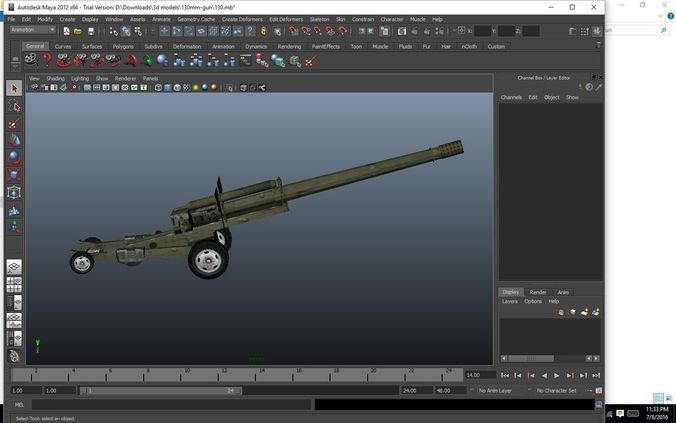 military canon gun 130 mm Low-poly 3D model