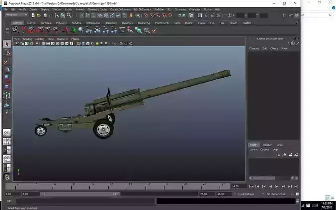 military canon gun 130 mm Low-poly 3D model