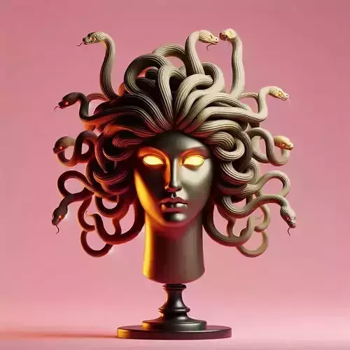 986Color 3D Model of a Beautiful Gorgon with Snake Hair