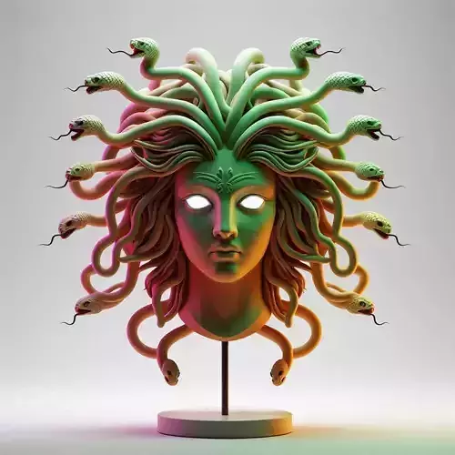 987Color 3D Model of a Beautiful Gorgon with Snake Hair