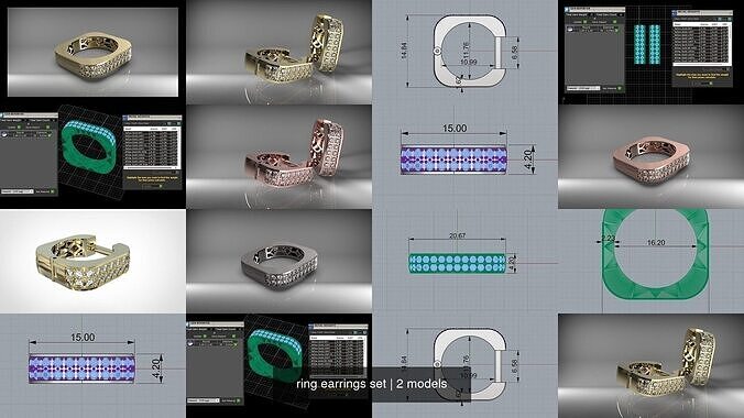 ring earrings set 3D Model Collection