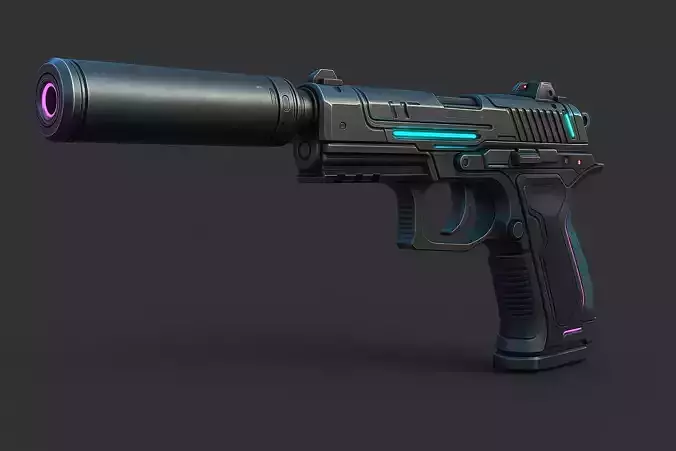 Stealth Arc P9  Cyberpunk Pistol with Silencer