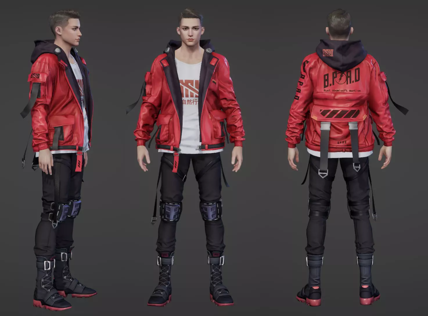 Rigged Fashion techwear man scifi future v2 Low-poly 3D model_0