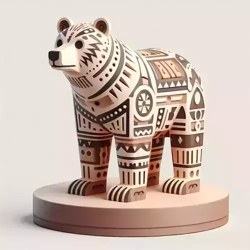 988 Color 3D Model of a Totem Style Bear on a Pedestal 