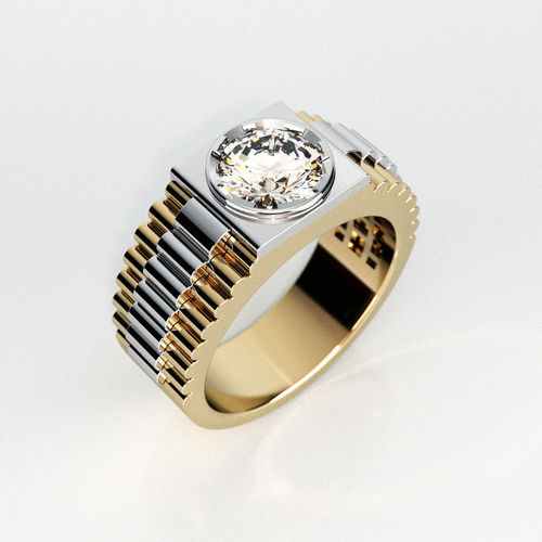Mens ring model with round gemstone 004 3D print model