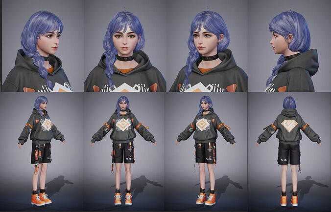 Fashion techwear young girl scifi future  Low-poly 3D model