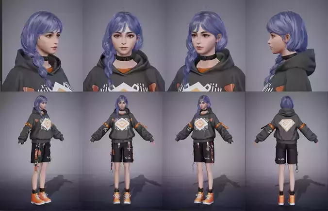 Fashion techwear young girl scifi future  Low-poly 3D model