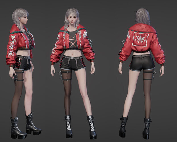 Rigged Fashion techwear woman Game assets Low-poly 3D model