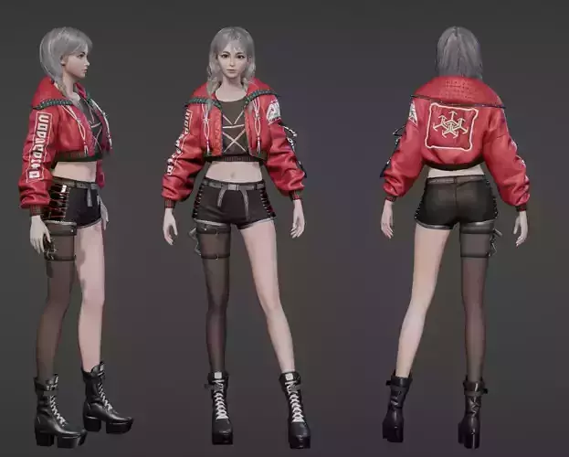 Rigged Fashion techwear woman Game assets