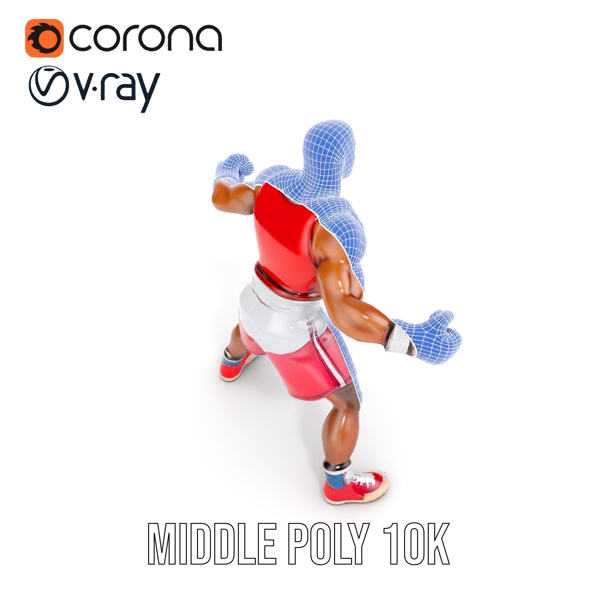 Boxer Champion Character Model Rigged and Animated Low-poly 3D model_36