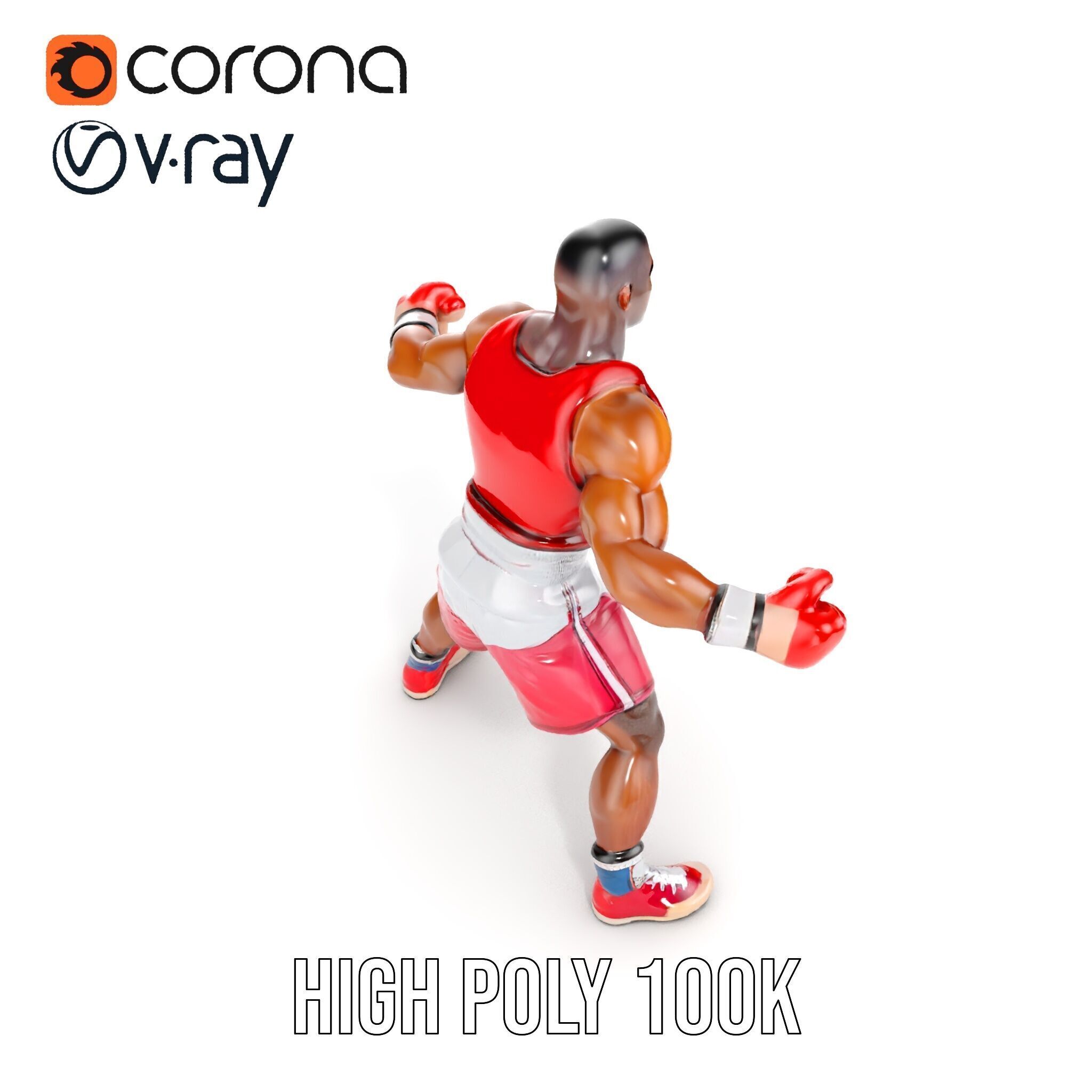 Boxer Champion Character Model Rigged and Animated Low-poly 3D model_35