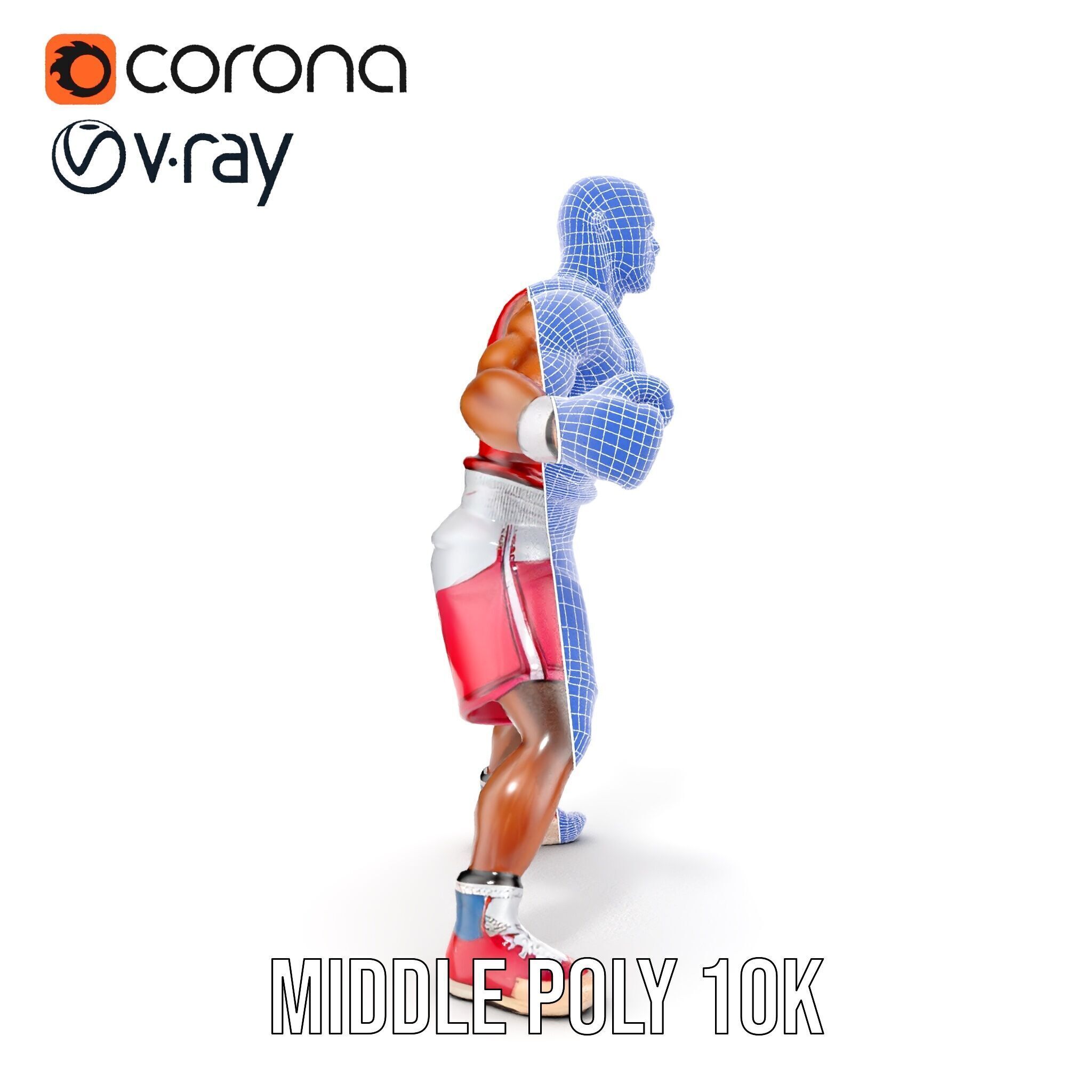 Boxer Champion Character Model Rigged and Animated Low-poly 3D model_33