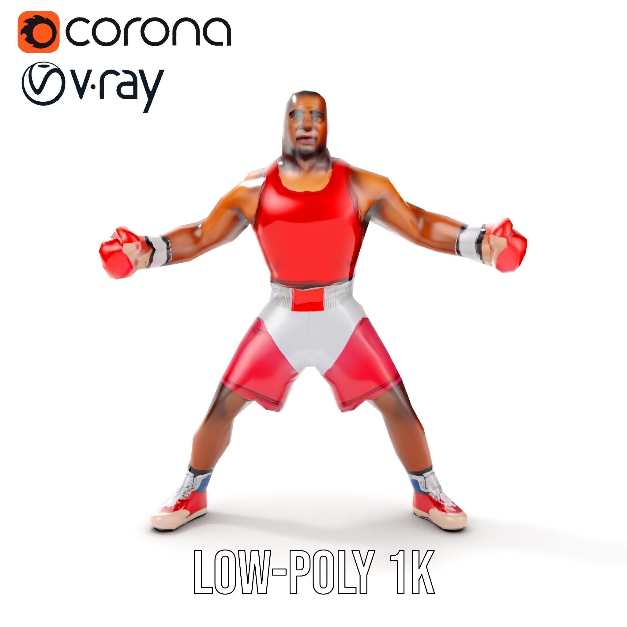 Boxer Champion Character Model Rigged and Animated Low-poly 3D model_16