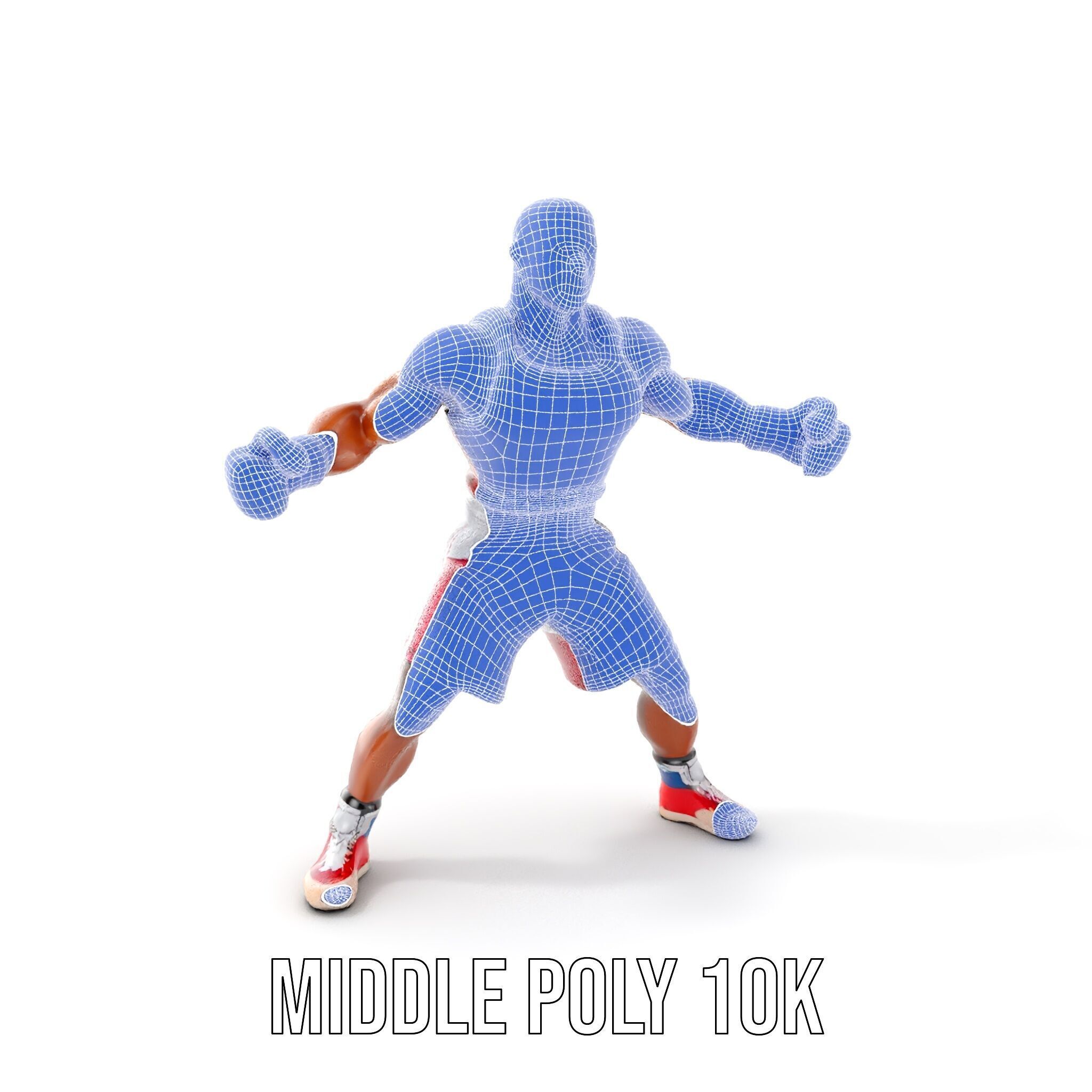 Boxer Champion Character Model Rigged and Animated Low-poly 3D model_30