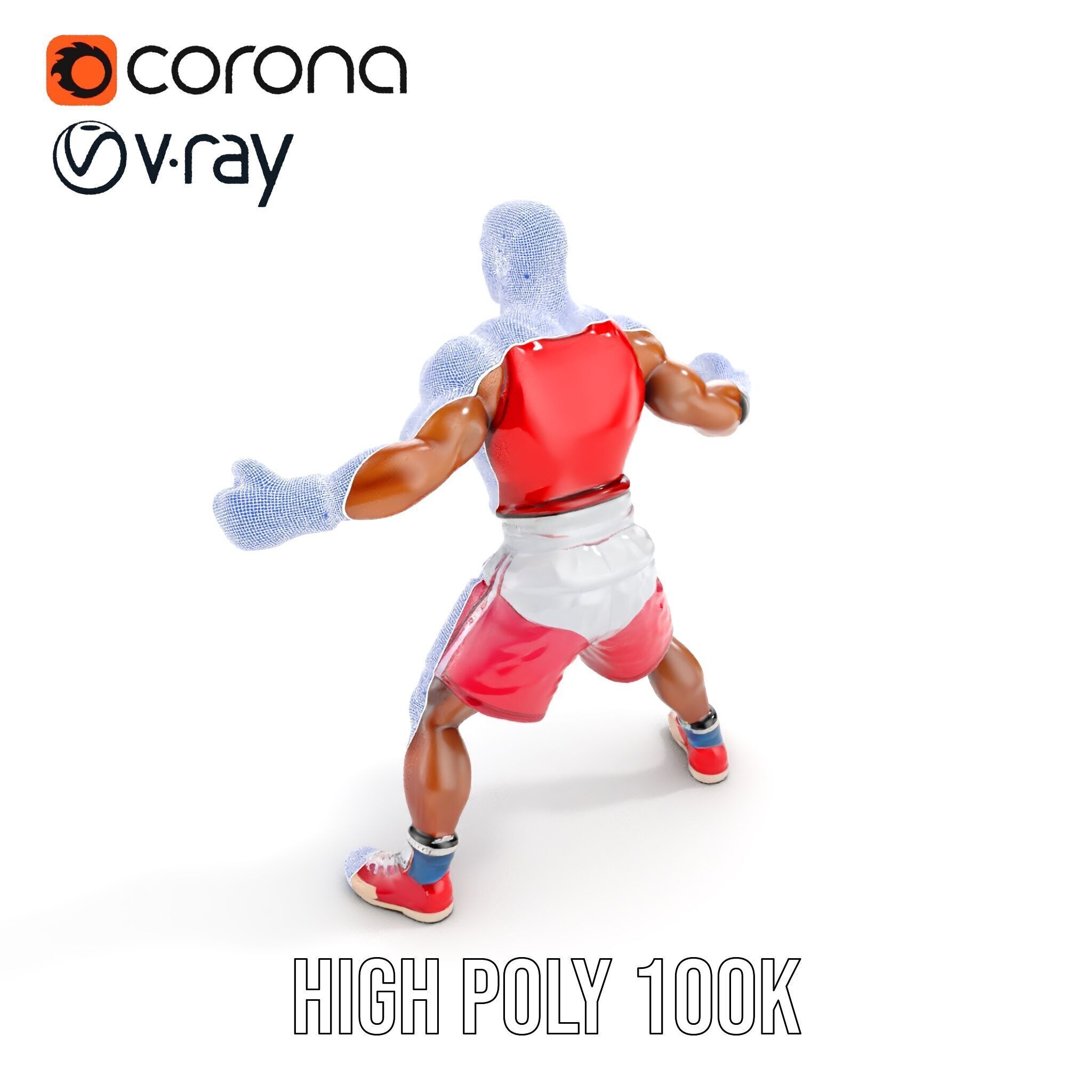 Boxer Champion Character Model Rigged and Animated Low-poly 3D model_32