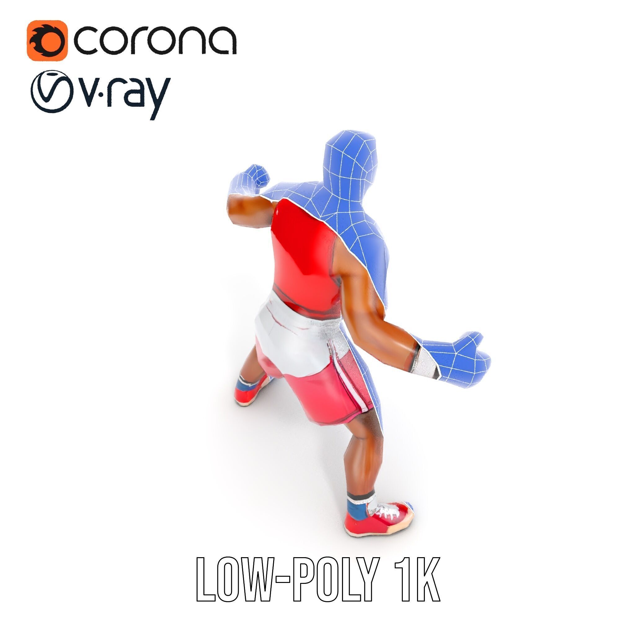 Boxer Champion Character Model Rigged and Animated Low-poly 3D model_28