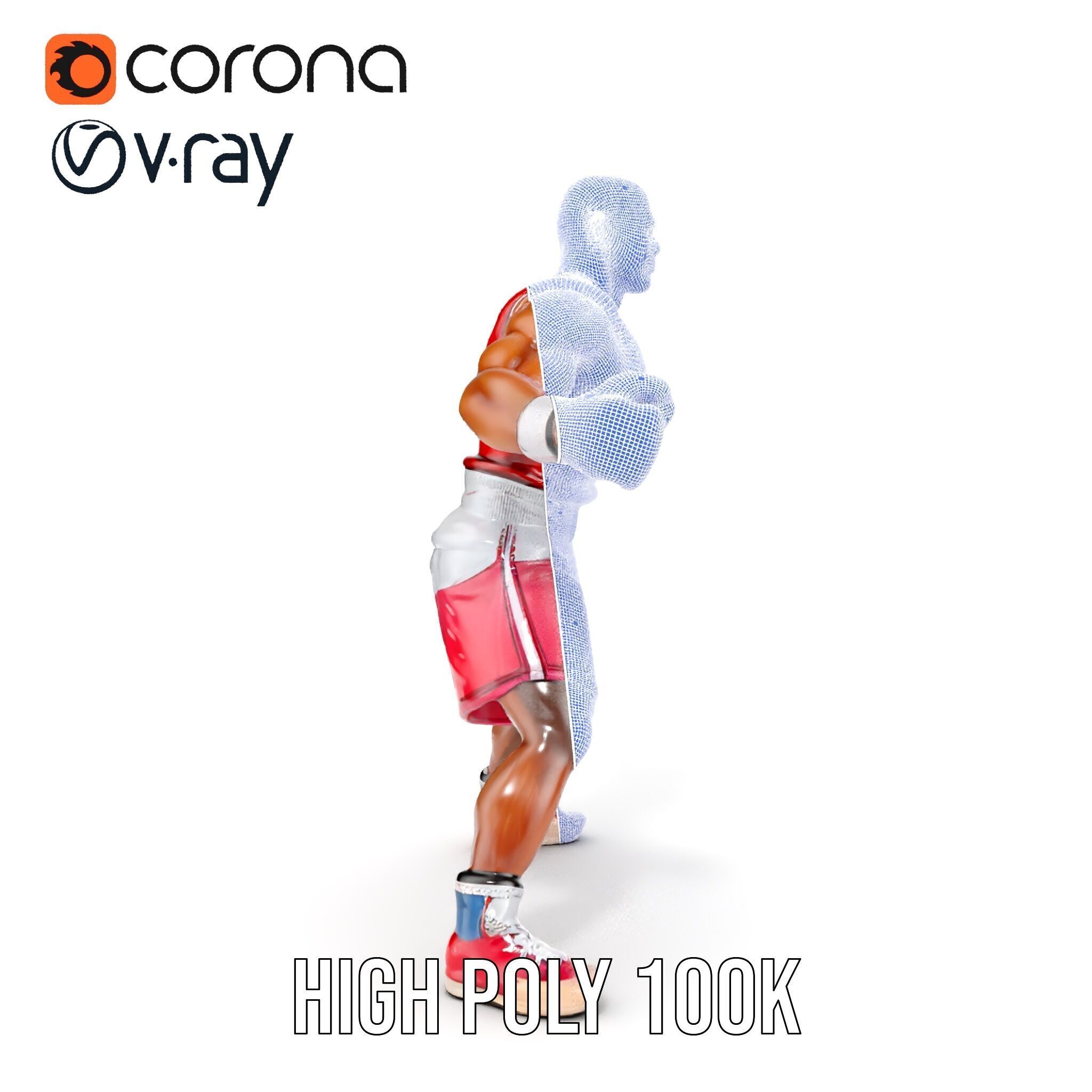 Boxer Champion Character Model Rigged and Animated Low-poly 3D model_37