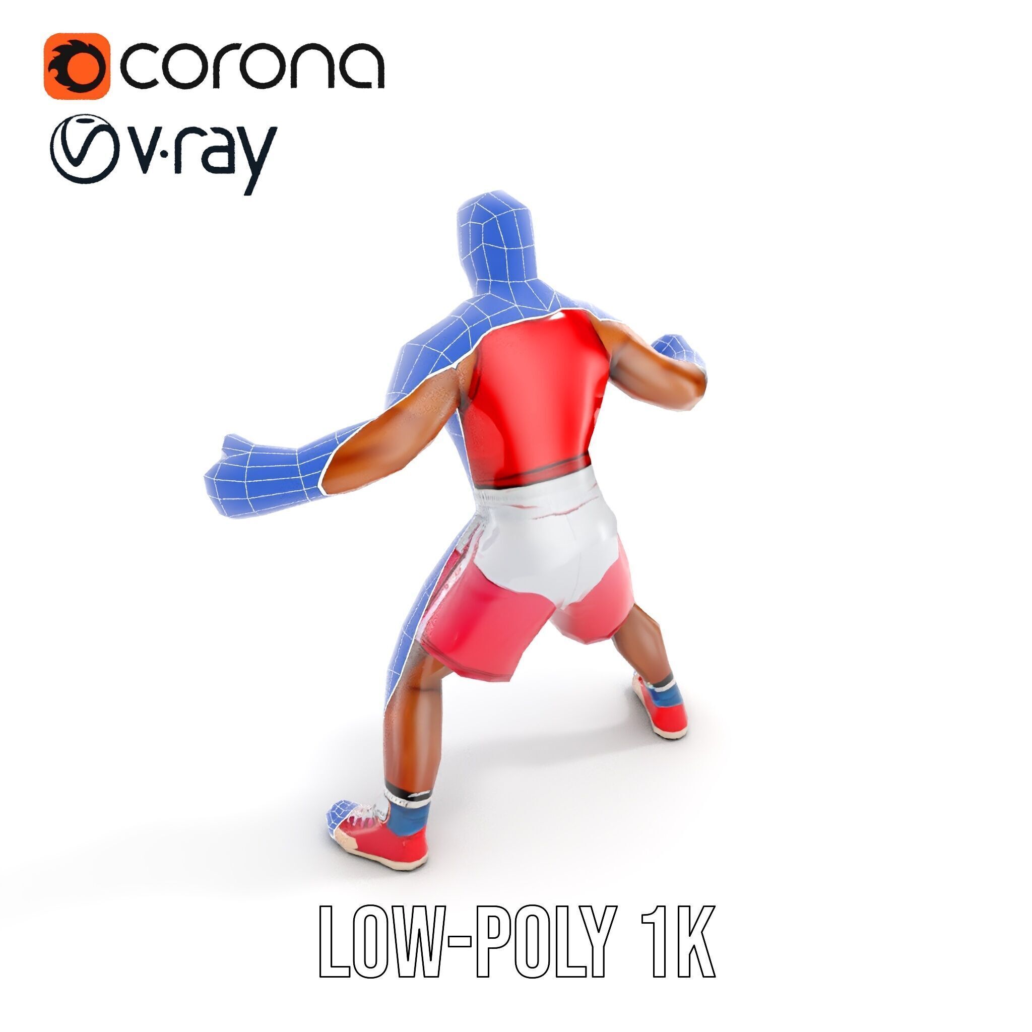 Boxer Champion Character Model Rigged and Animated Low-poly 3D model_18