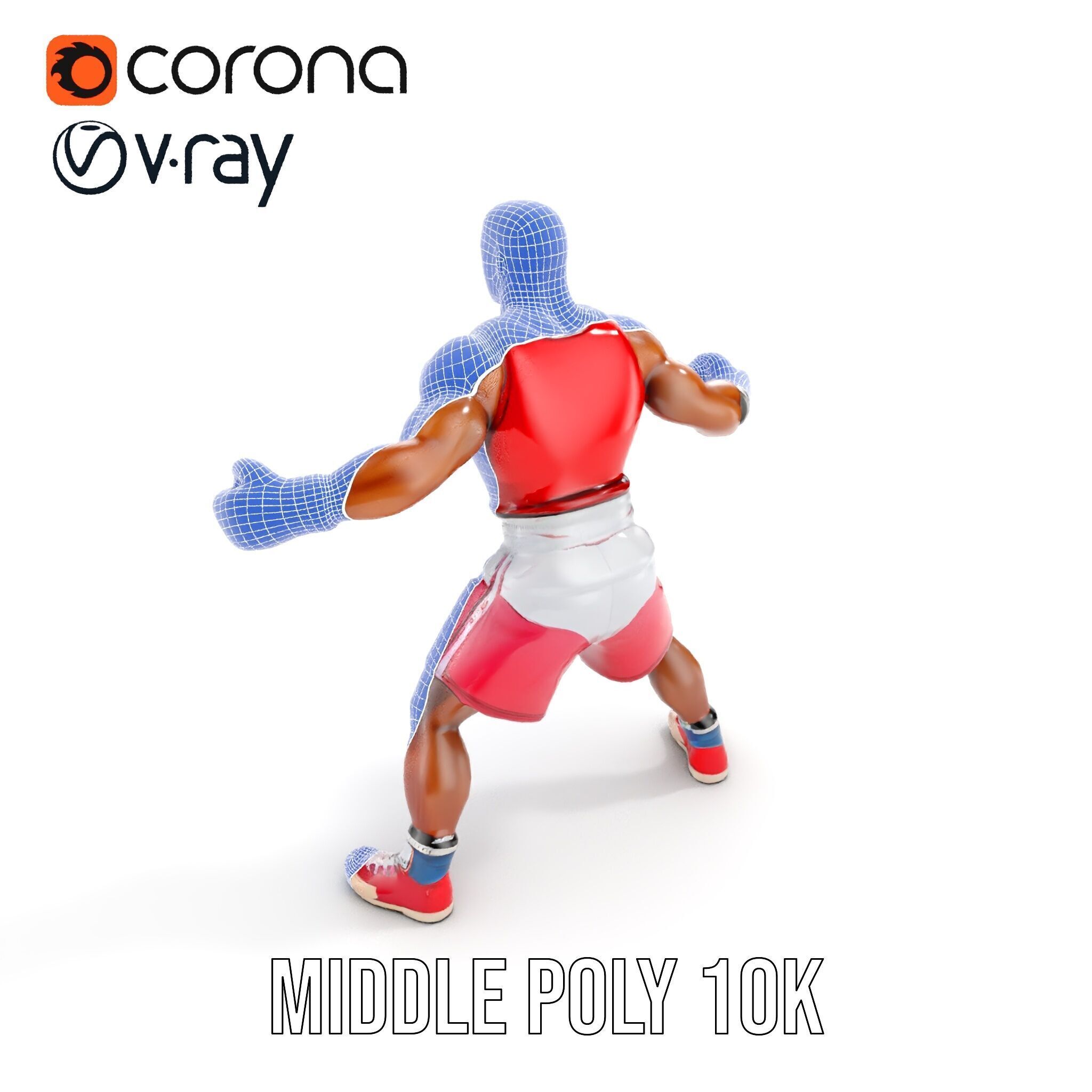 Boxer Champion Character Model Rigged and Animated Low-poly 3D model_27