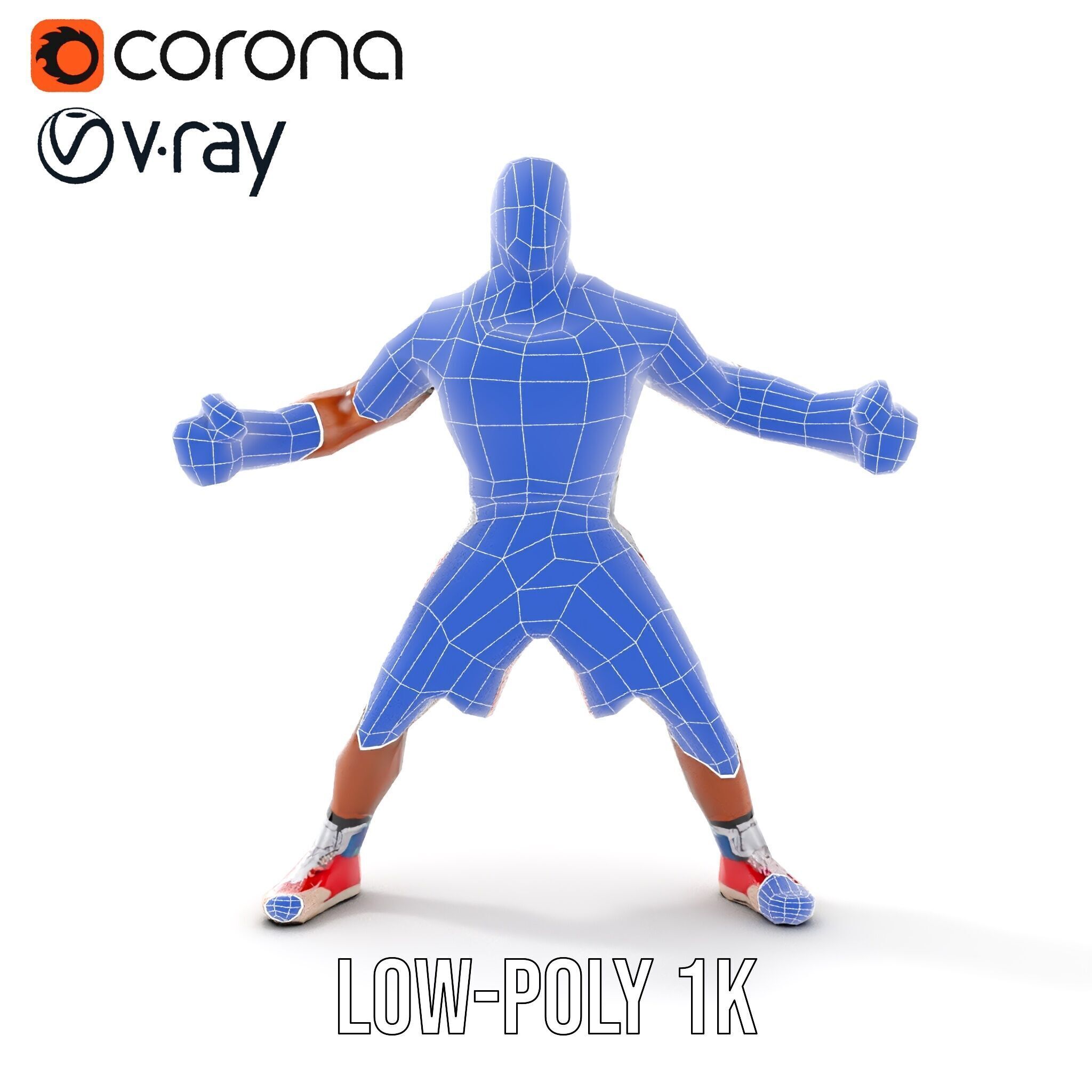 Boxer Champion Character Model Rigged and Animated Low-poly 3D model_31
