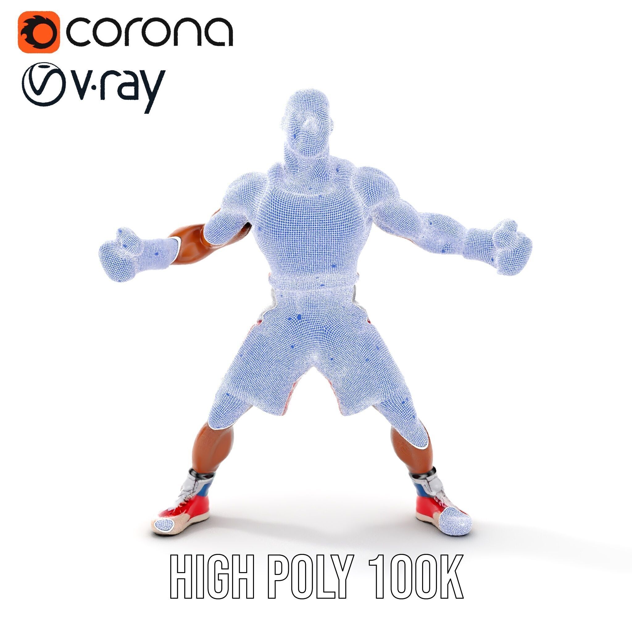 Boxer Champion Character Model Rigged and Animated Low-poly 3D model_40