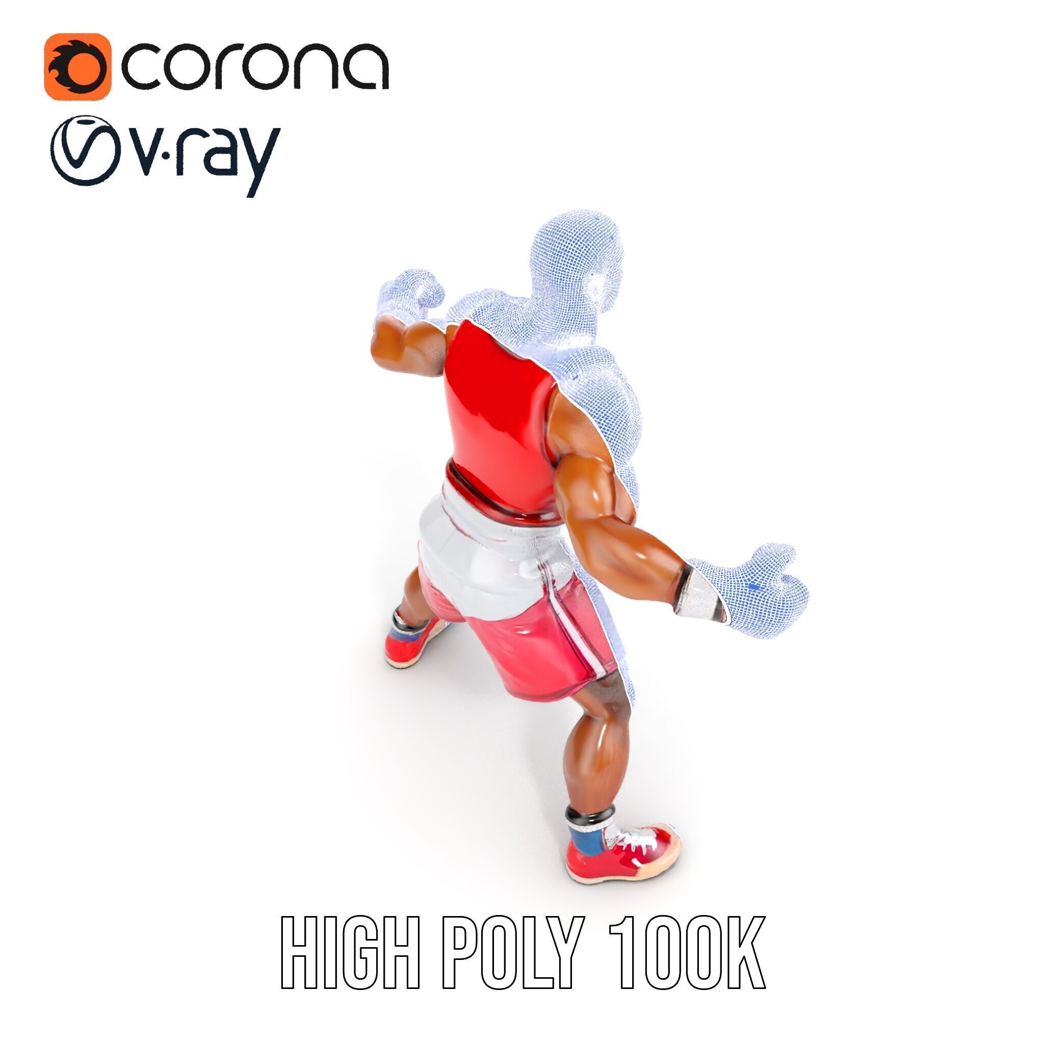 Boxer Champion Character Model Rigged and Animated Low-poly 3D model_39