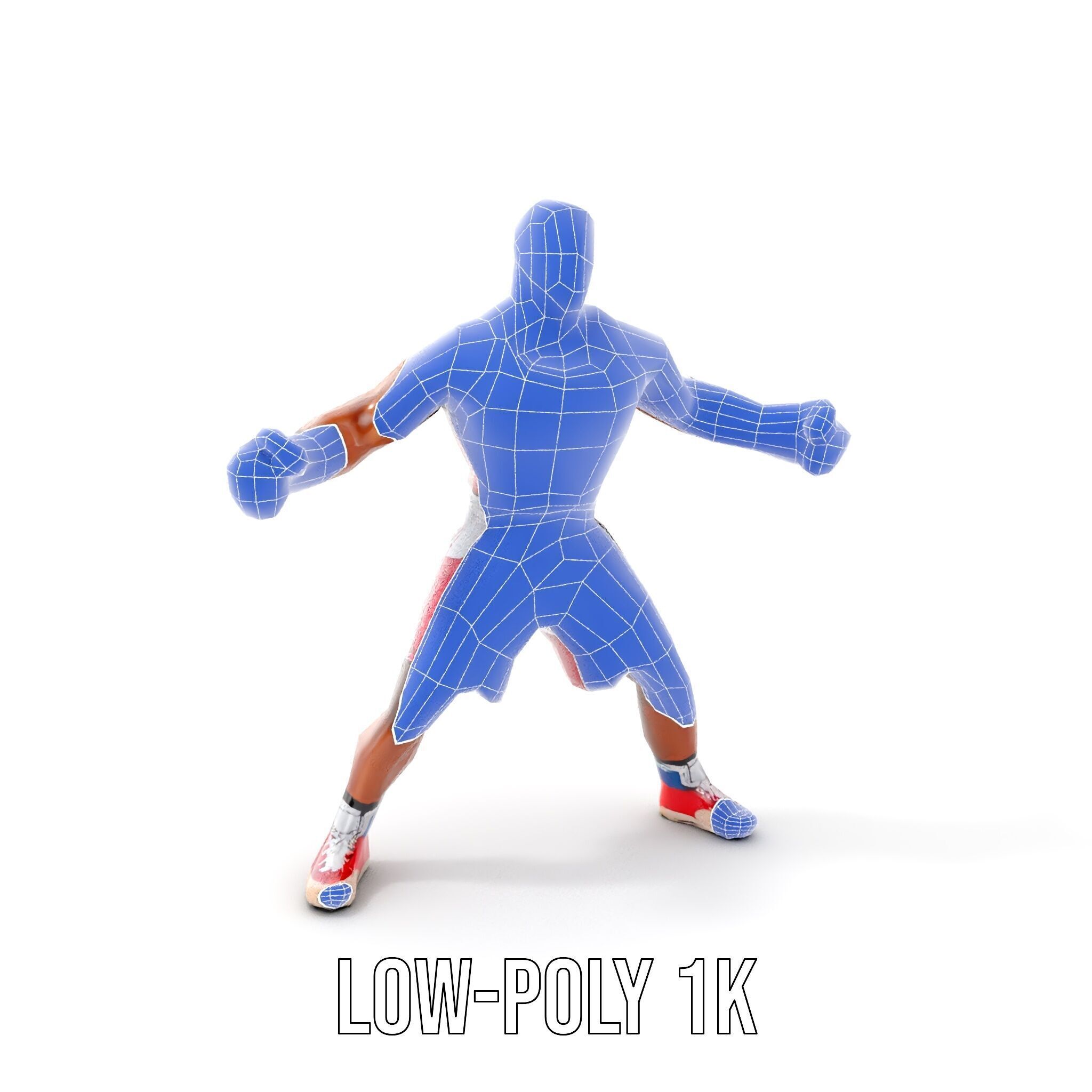 Boxer Champion Character Model Rigged and Animated Low-poly 3D model_20