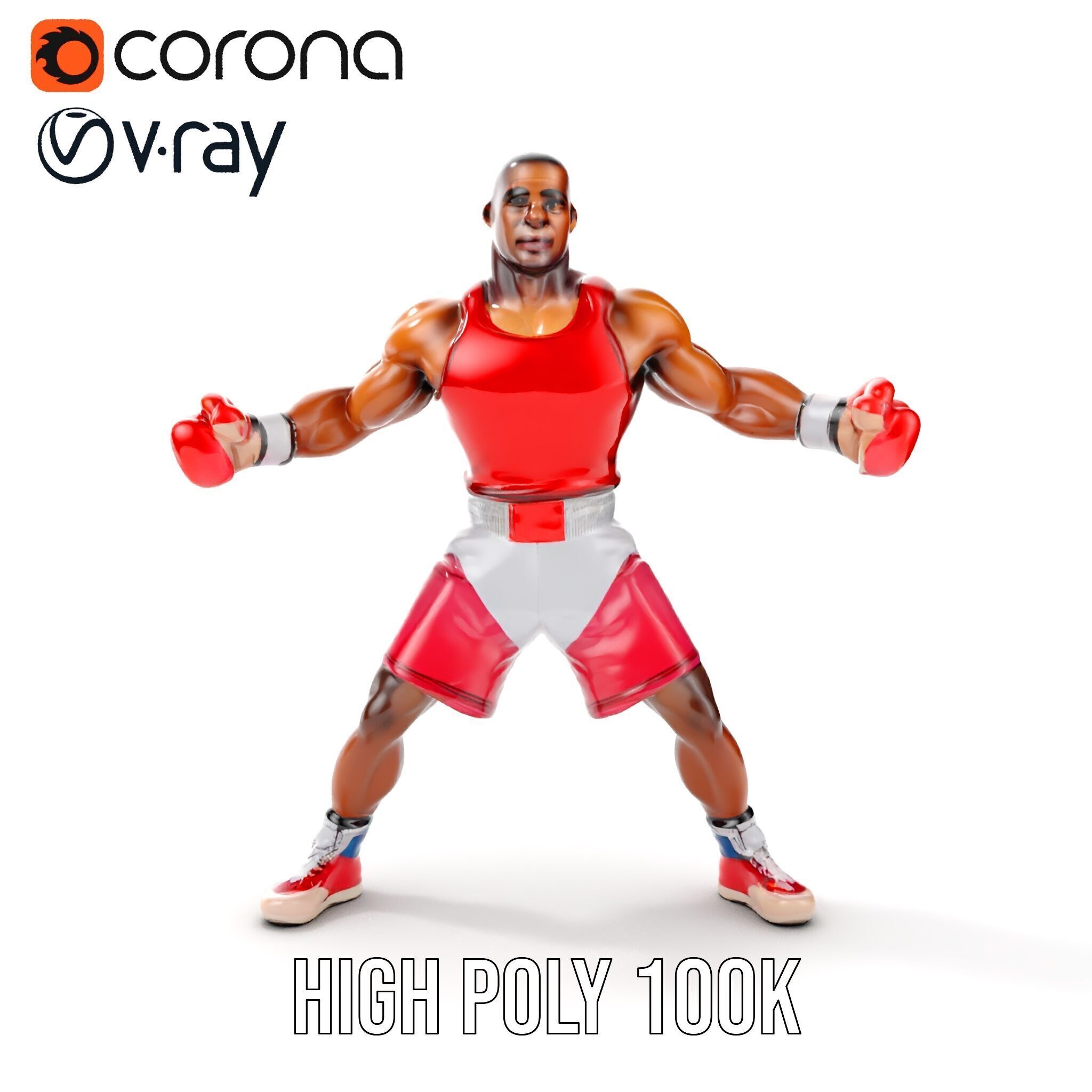 Boxer Champion Character Model Rigged and Animated Low-poly 3D model_29