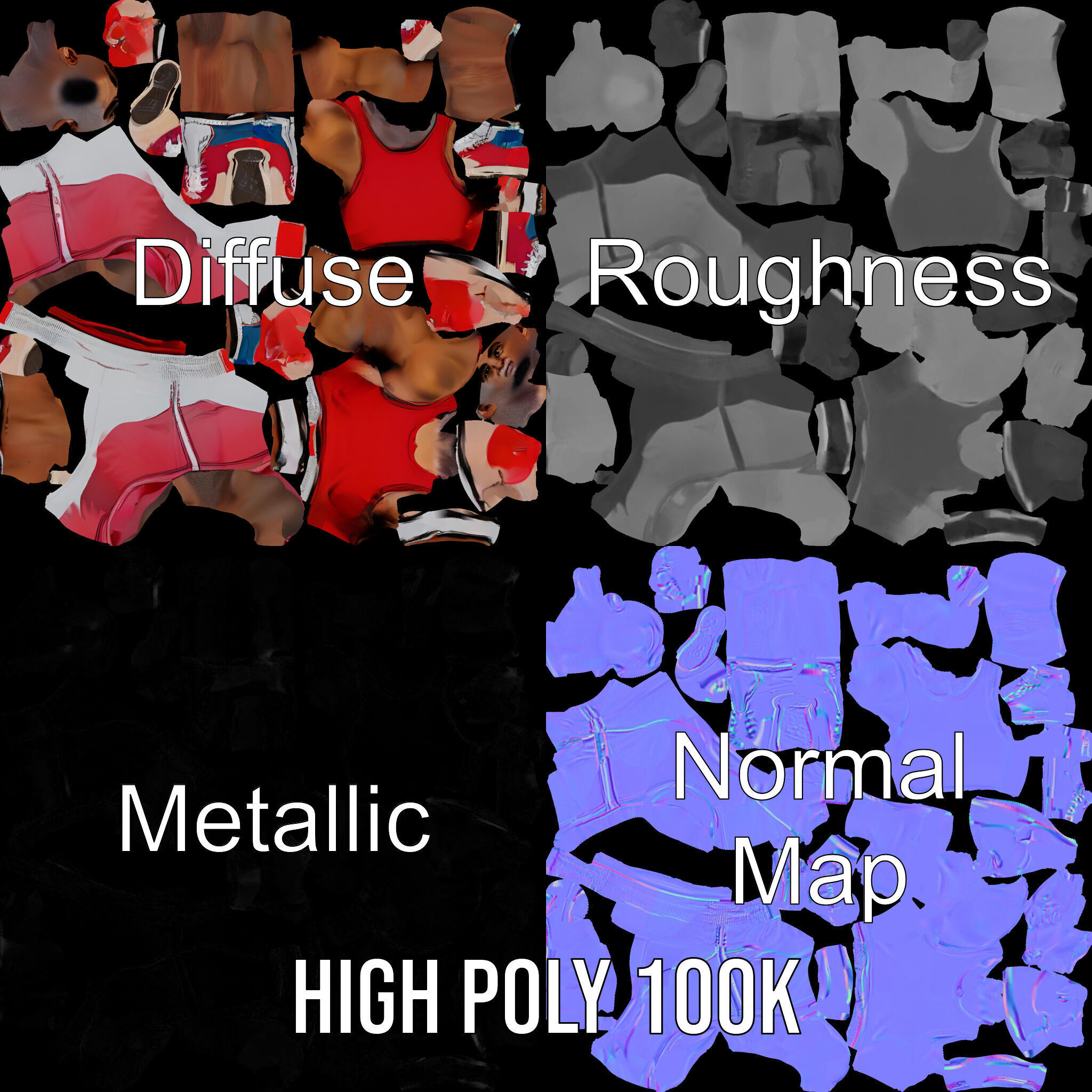 Boxer Champion Character Model Rigged and Animated Low-poly 3D model_3