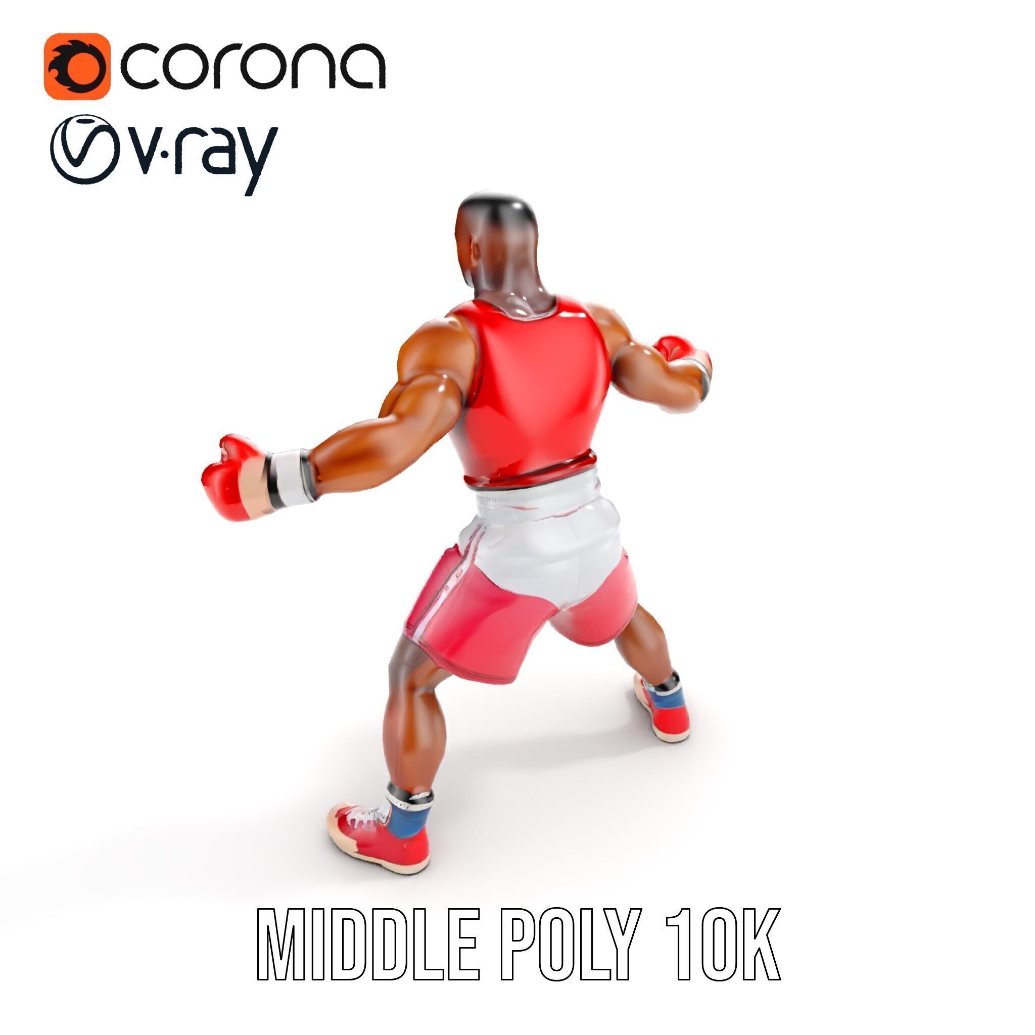 Boxer Champion Character Model Rigged and Animated Low-poly 3D model_12