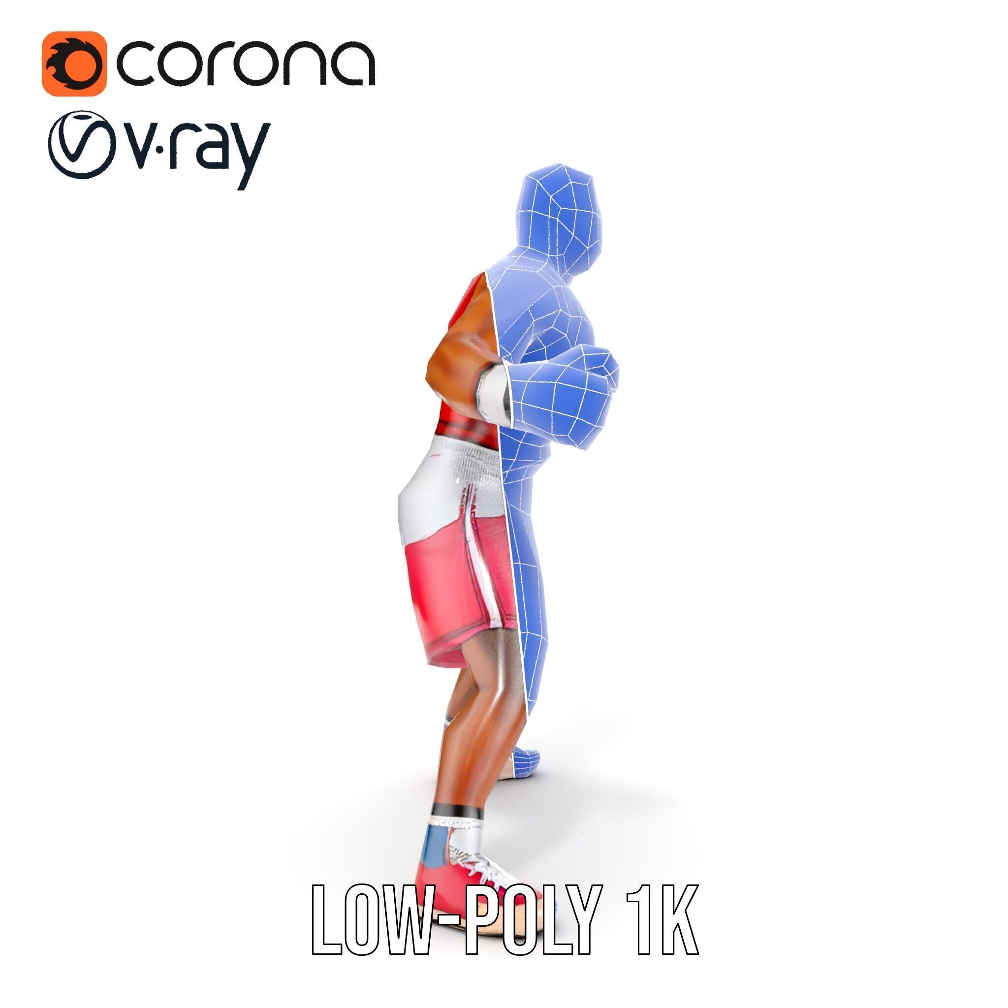 Boxer Champion Character Model Rigged and Animated Low-poly 3D model_25