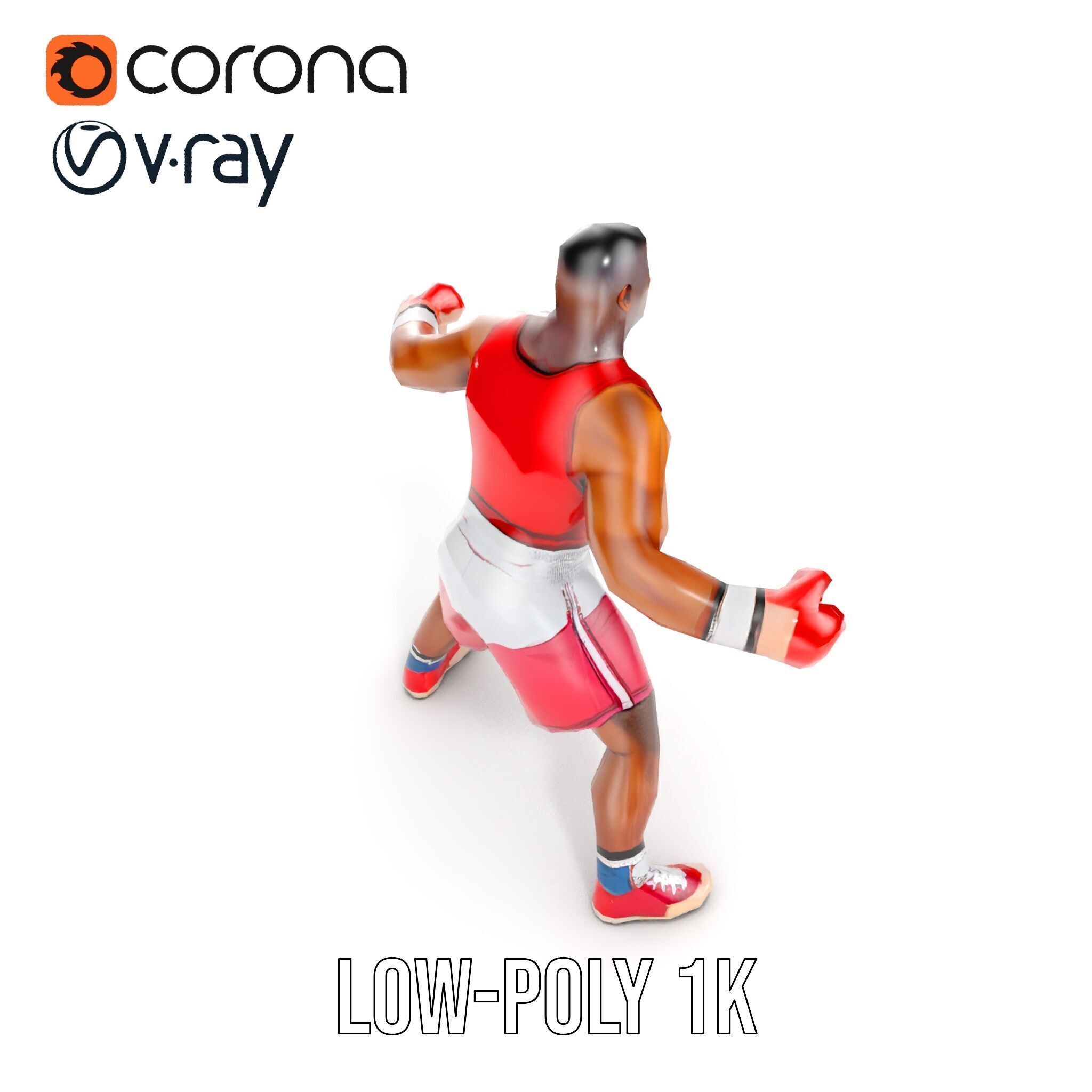 Boxer Champion Character Model Rigged and Animated Low-poly 3D model_10