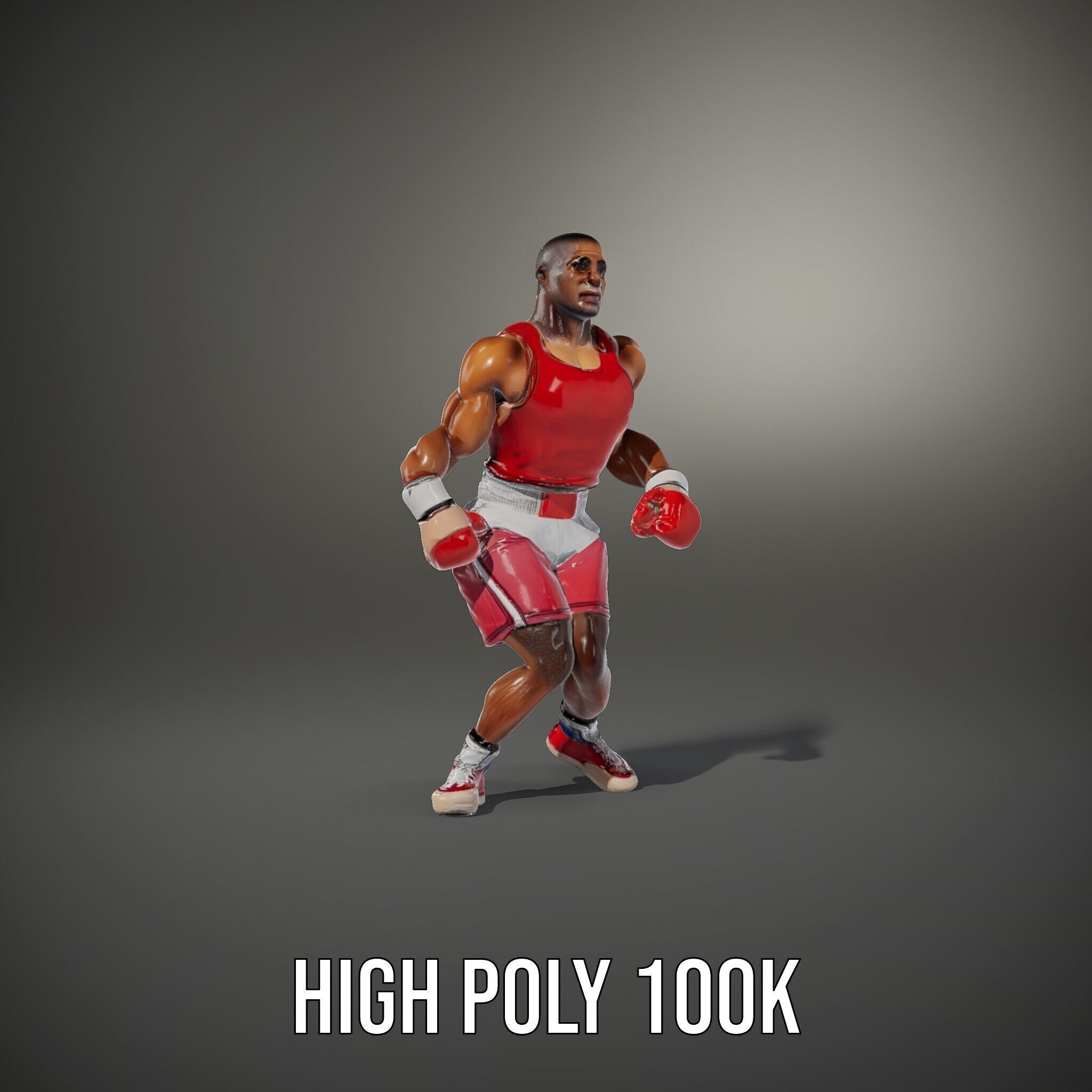 Boxer Champion Character Model Rigged and Animated Low-poly 3D model_14