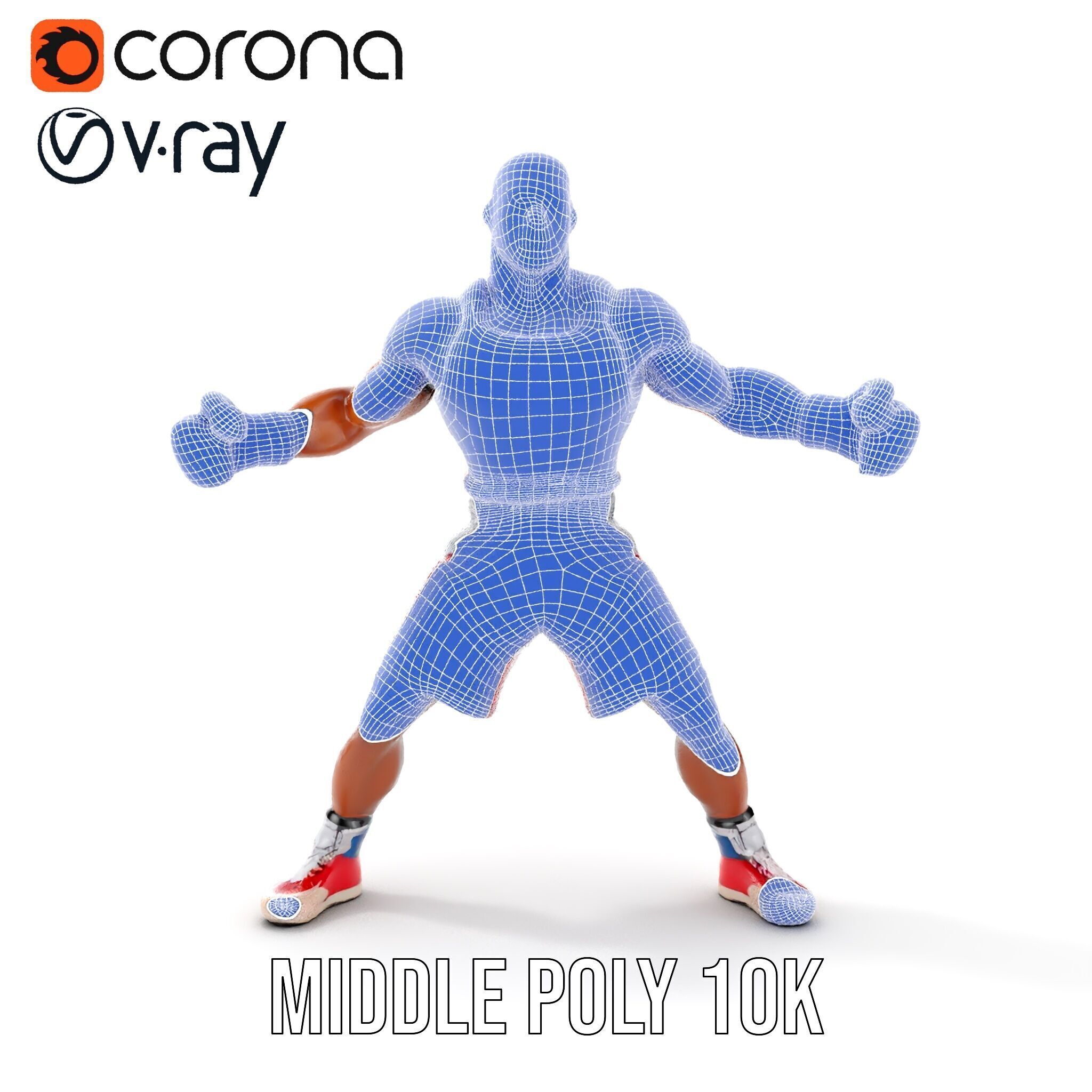 Boxer Champion Character Model Rigged and Animated Low-poly 3D model_21