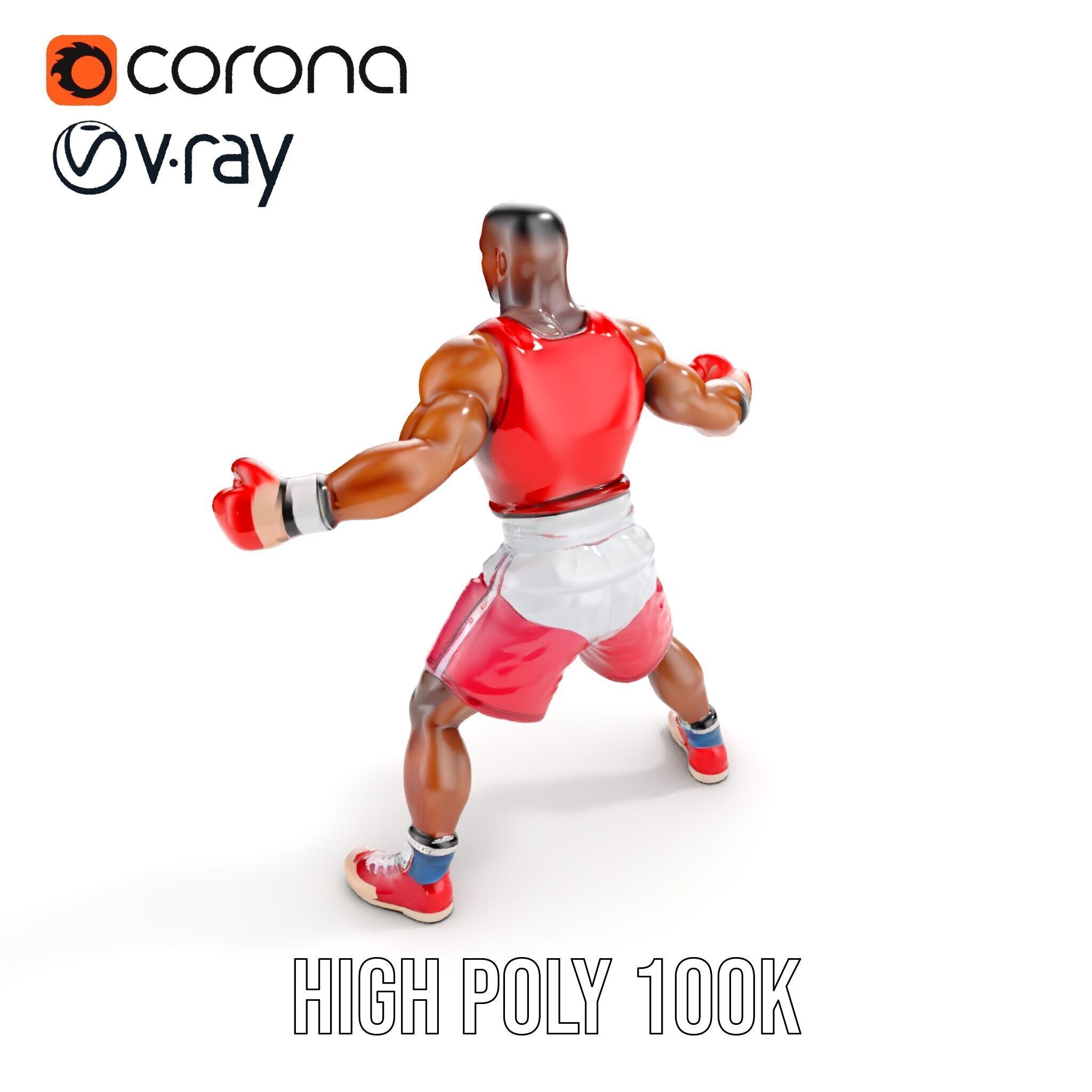 Boxer Champion Character Model Rigged and Animated Low-poly 3D model_26