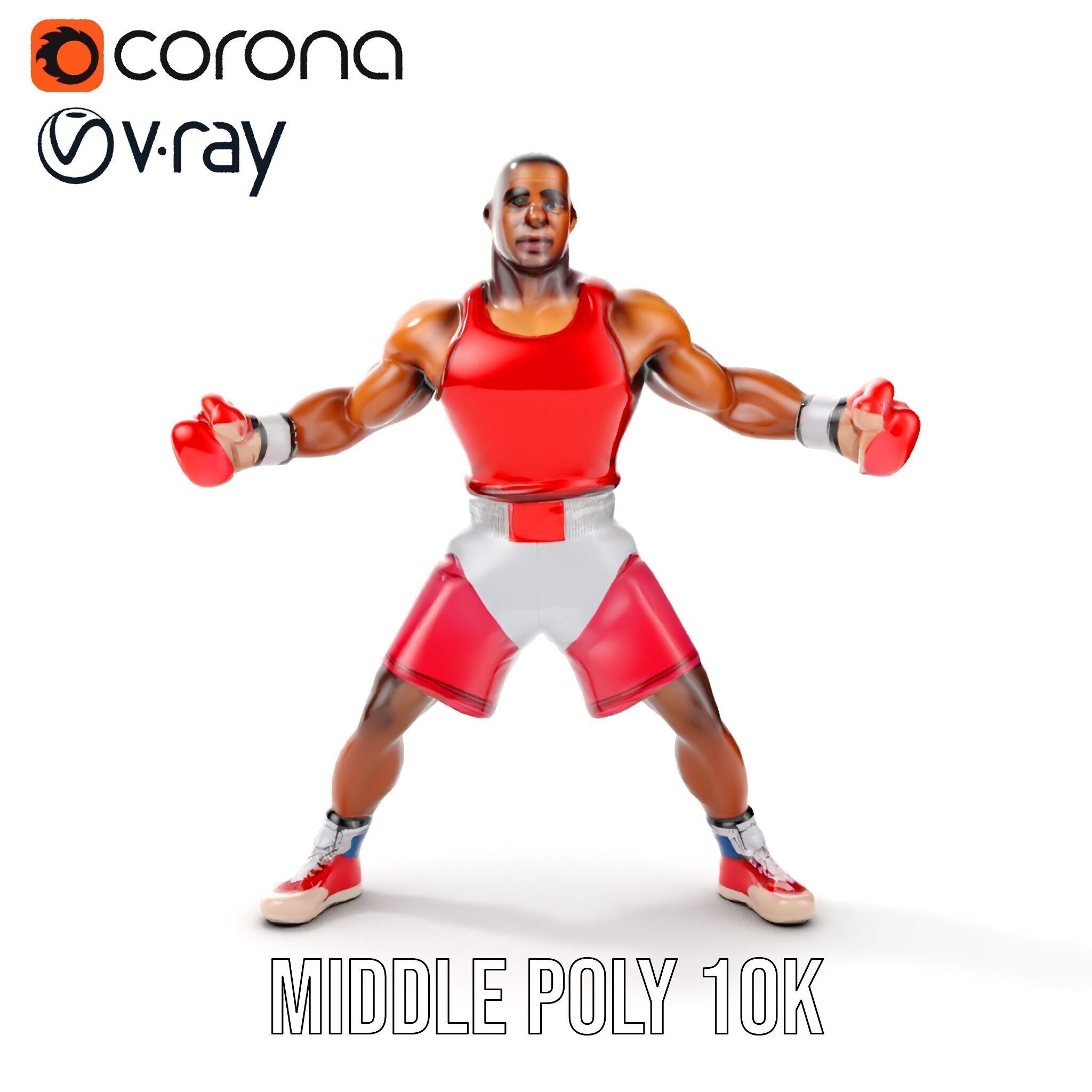 Boxer Champion Character Model Rigged and Animated Low-poly 3D model_19