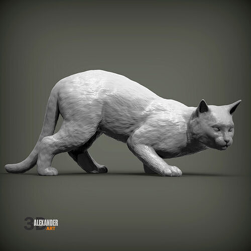 cat bent down 3D print model