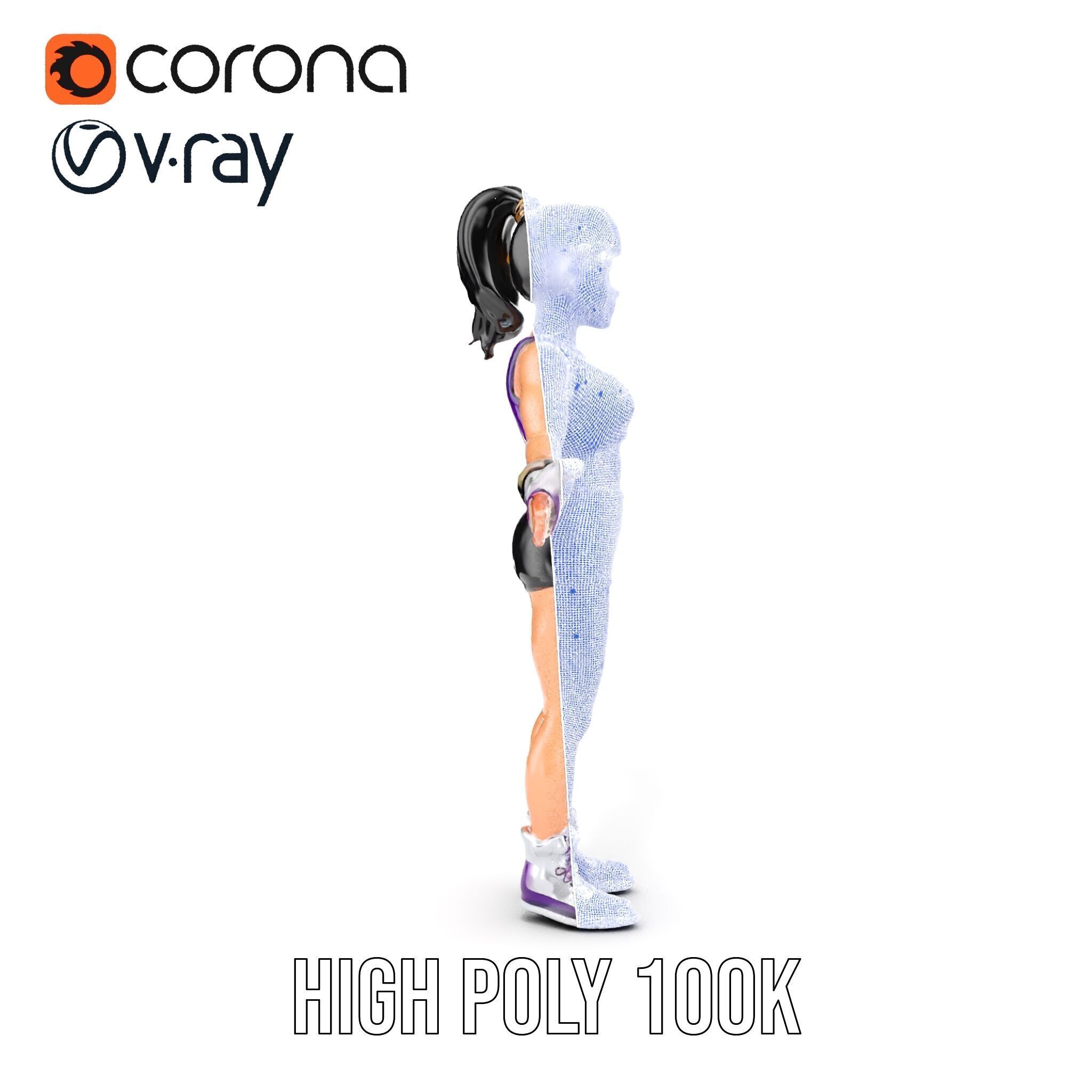 Athletic Female Character Rigged and Animated Low-poly 3D model_37