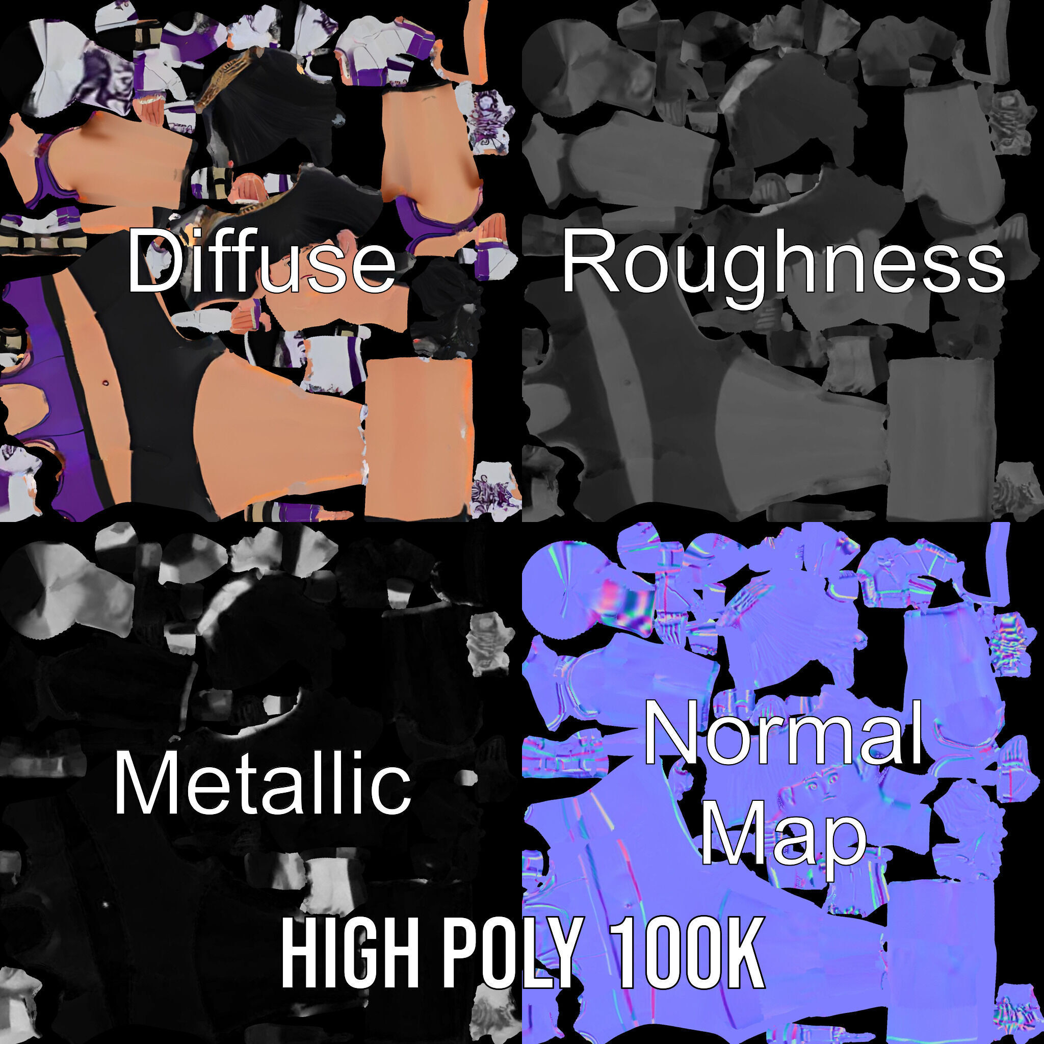 Athletic Female Character Rigged and Animated Low-poly 3D model_4