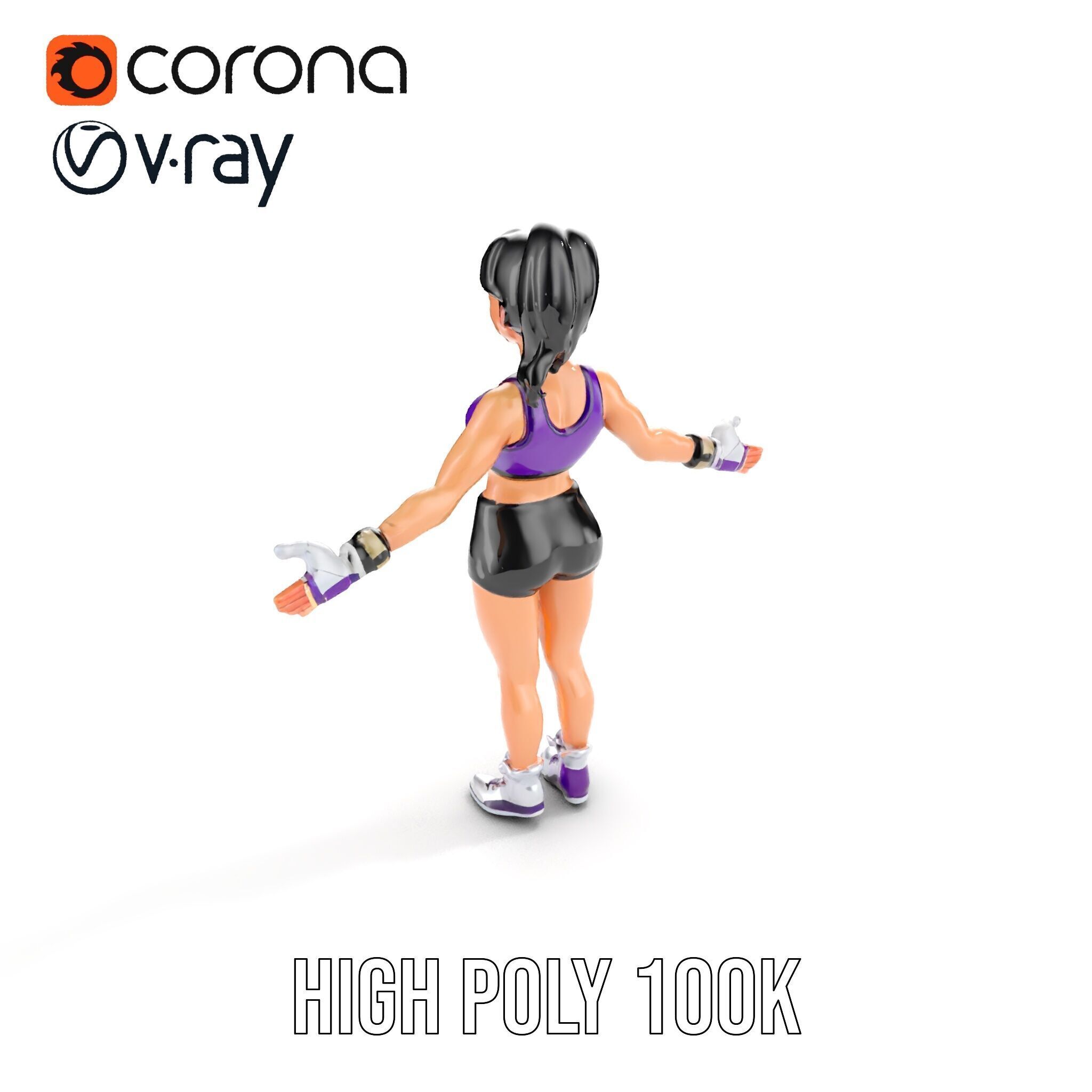Athletic Female Character Rigged and Animated Low-poly 3D model_28
