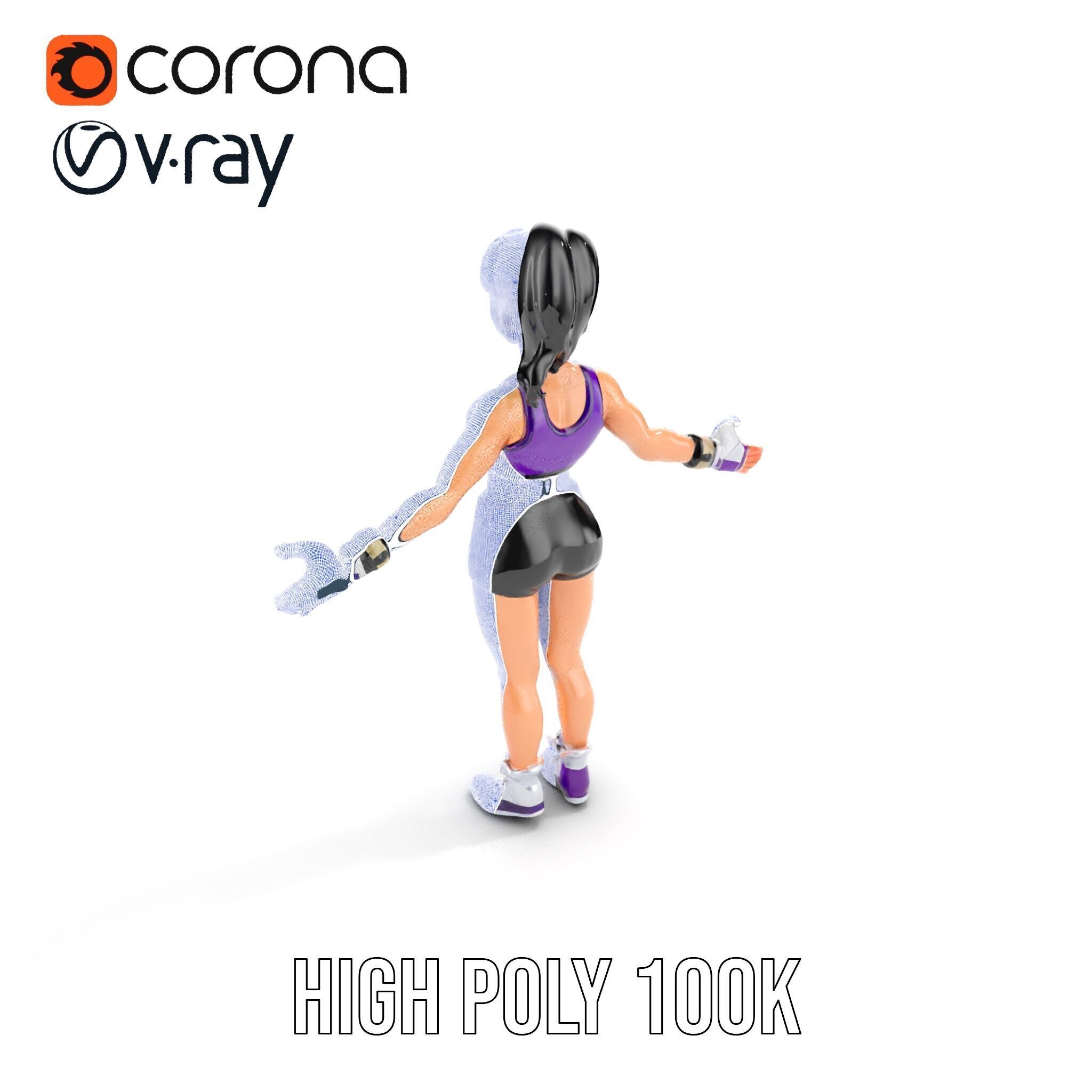 Athletic Female Character Rigged and Animated Low-poly 3D model_40