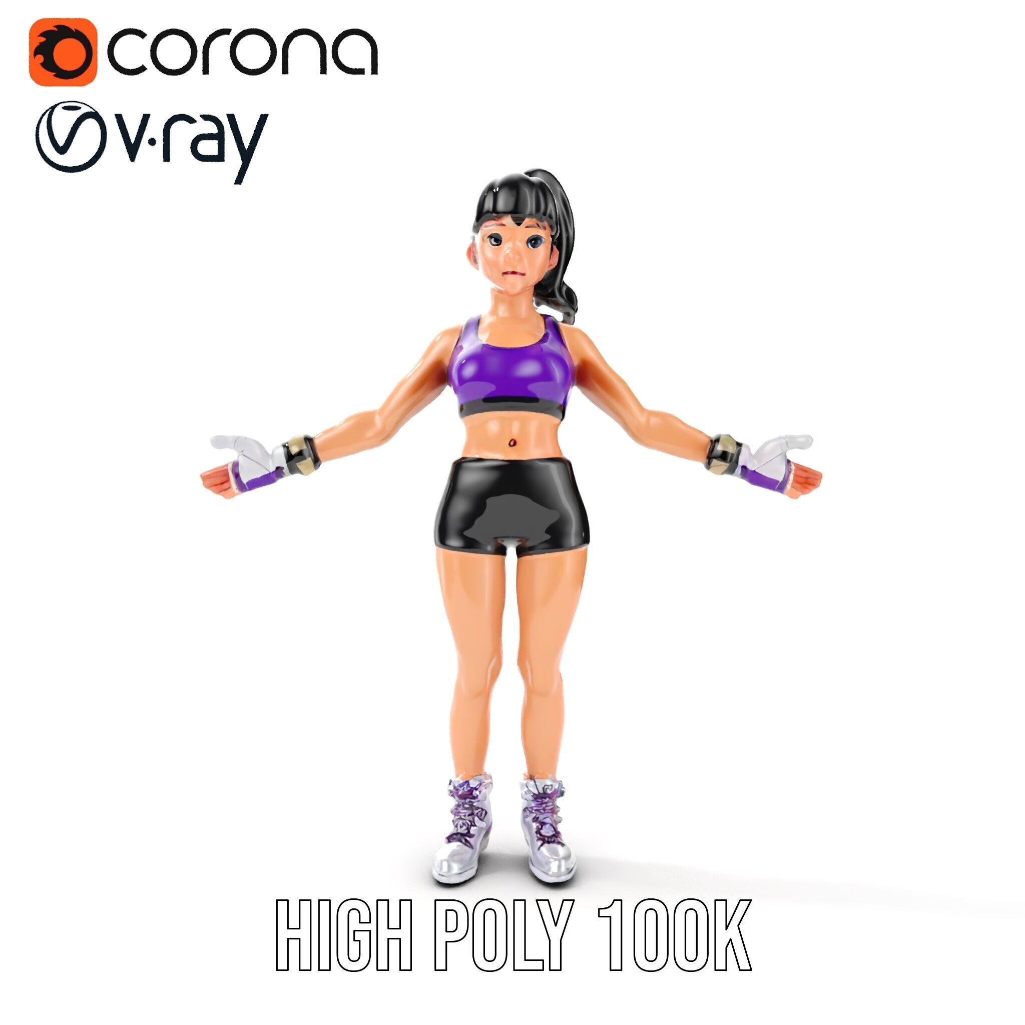 Athletic Female Character Rigged and Animated Low-poly 3D model_25