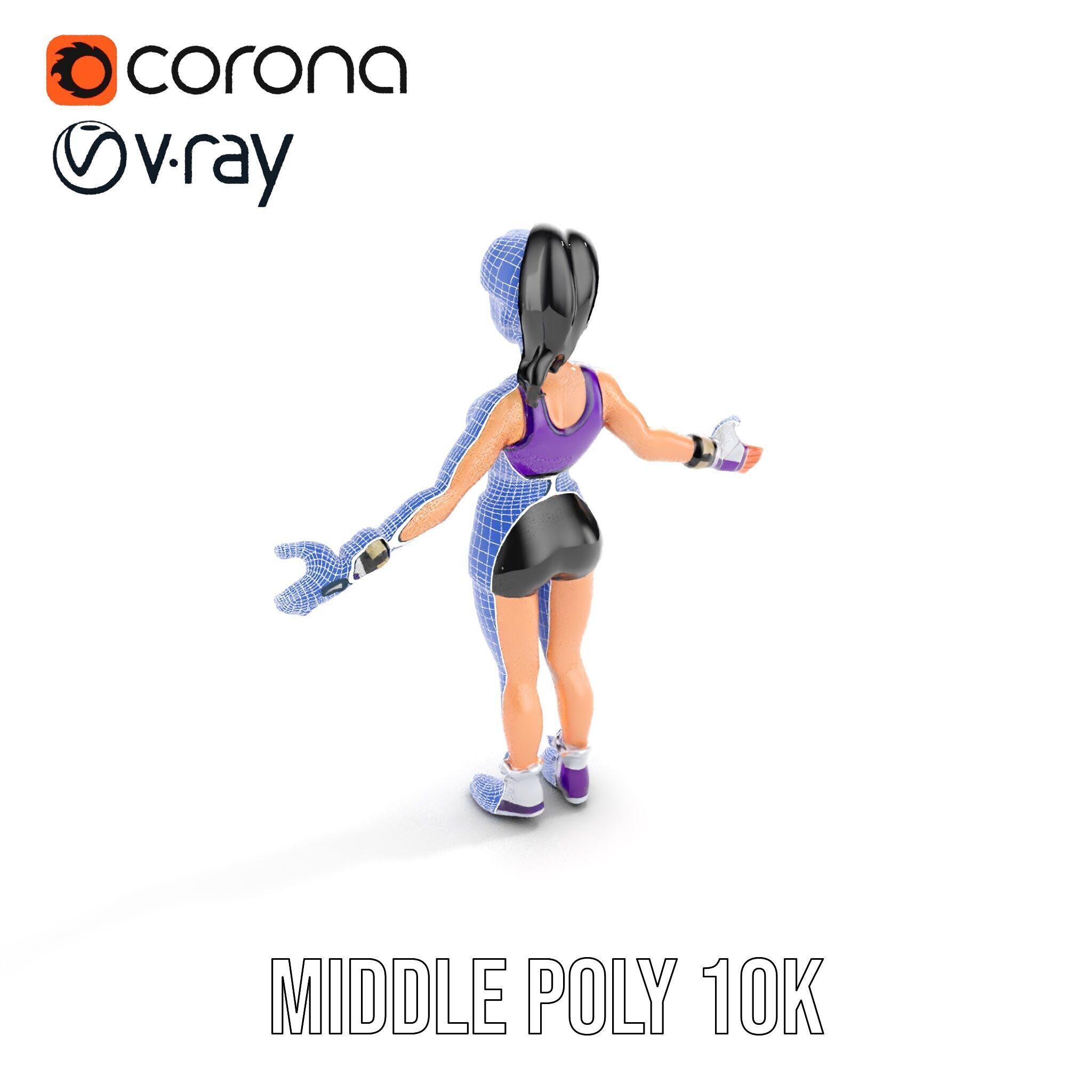 Athletic Female Character Rigged and Animated Low-poly 3D model_26
