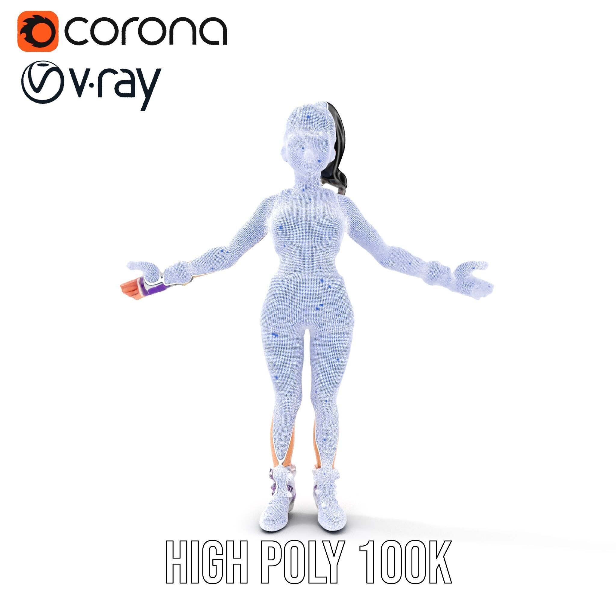 Athletic Female Character Rigged and Animated Low-poly 3D model_31